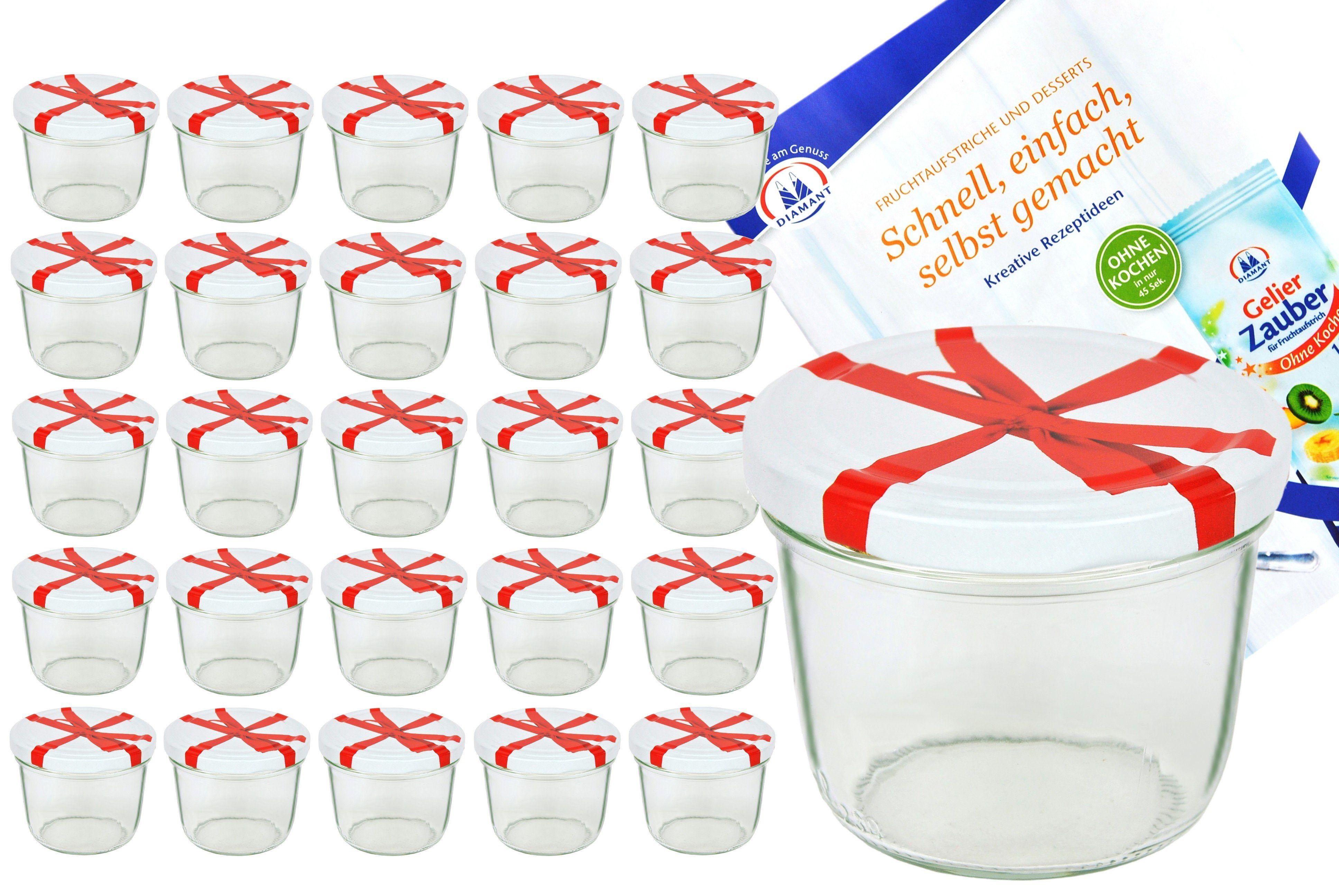 Einmachglas 25er Set Sturzglas 230 ml To 82 Schleifendekor Deckel incl. Rezeptheft
