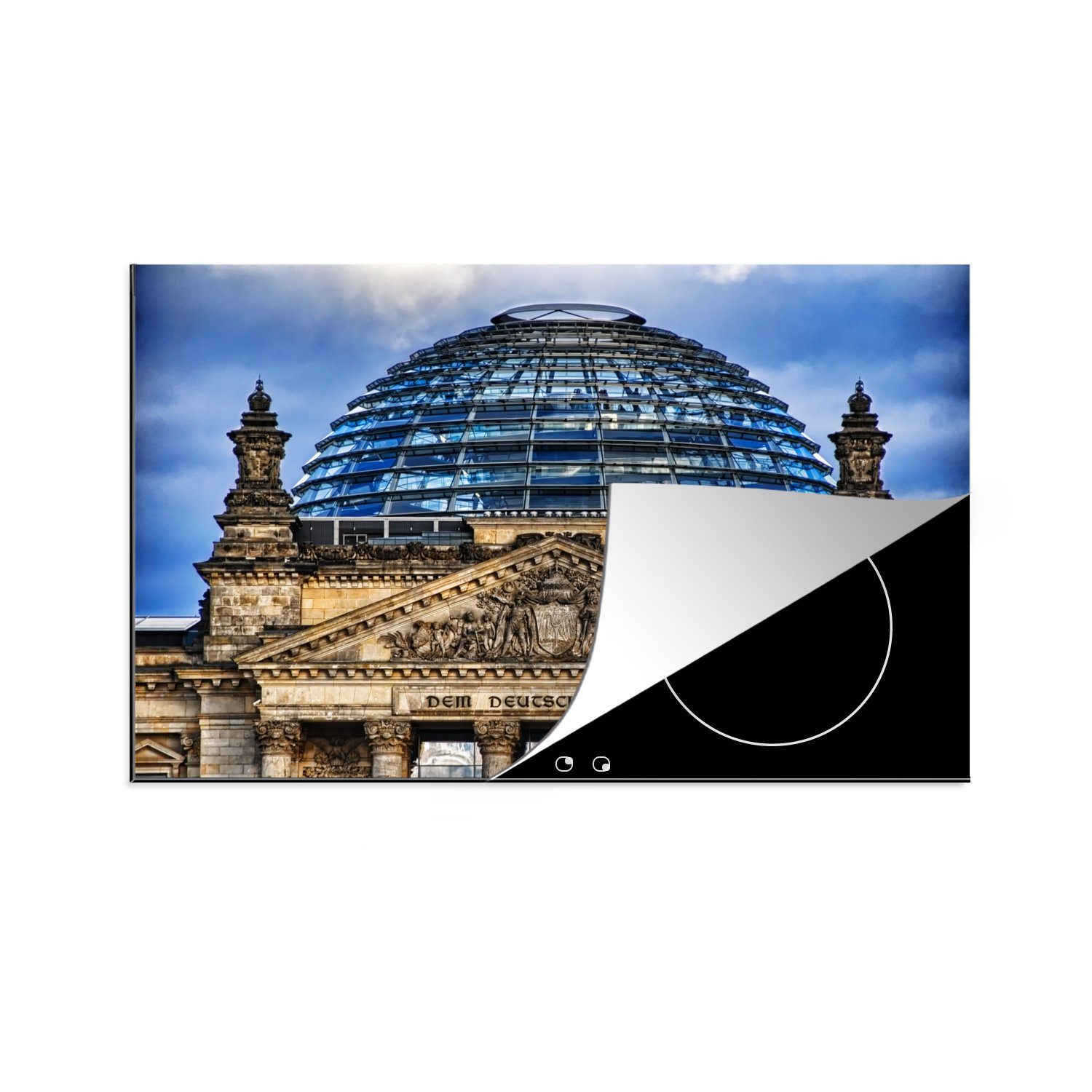 MuchoWow Herdblende-/Abdeckplatte Reichstagskuppel im deutschen Berlin mit dunklen Wolken, Vinyl, (1 tlg), 81x52 cm, Induktionskochfeld Schutz für die küche, Ceranfeldabdeckung