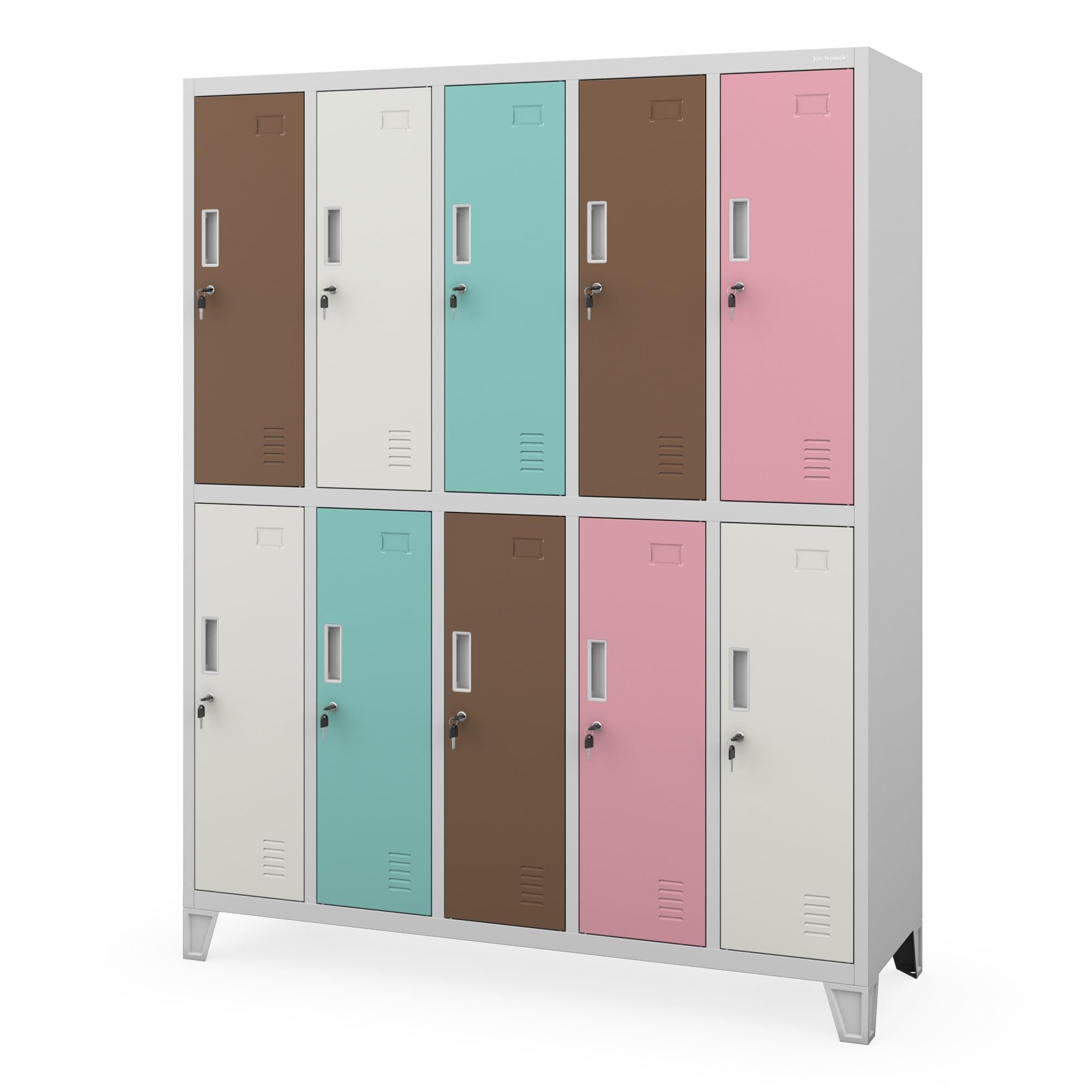 Jan Nowak Mehrzweckschrank Metall Kleiderspind 136 cm BARTEK 10 Fächer abschließbar 172 cm (Umkleideschrank BHP Arbeitsraum Produktion Magazin Sozialraum, 0,6 mm 172 x 136 x 45 cm Wandmontage Kleiderstange 30 kg 66 kg) Lüftungsschlitze Namensschildhalter USB-Montage möglich 18 Farben