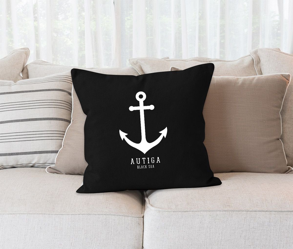 Segeln Autiga Anker Nautical Kissenbezug Autiga® schwarz Sailor Dekokissen