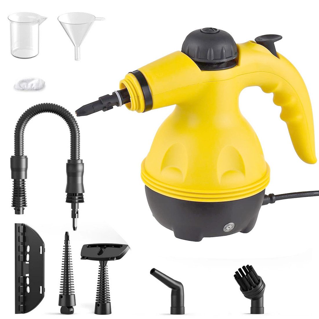 ibettertec Handdampfreiniger Handdampfreiniger Mehrzweck Dampfreiniger für Küche Bad Auto Polster, 1250 W, beutellos, mit 9 Zubehörteilen, 135°C Heißdampf