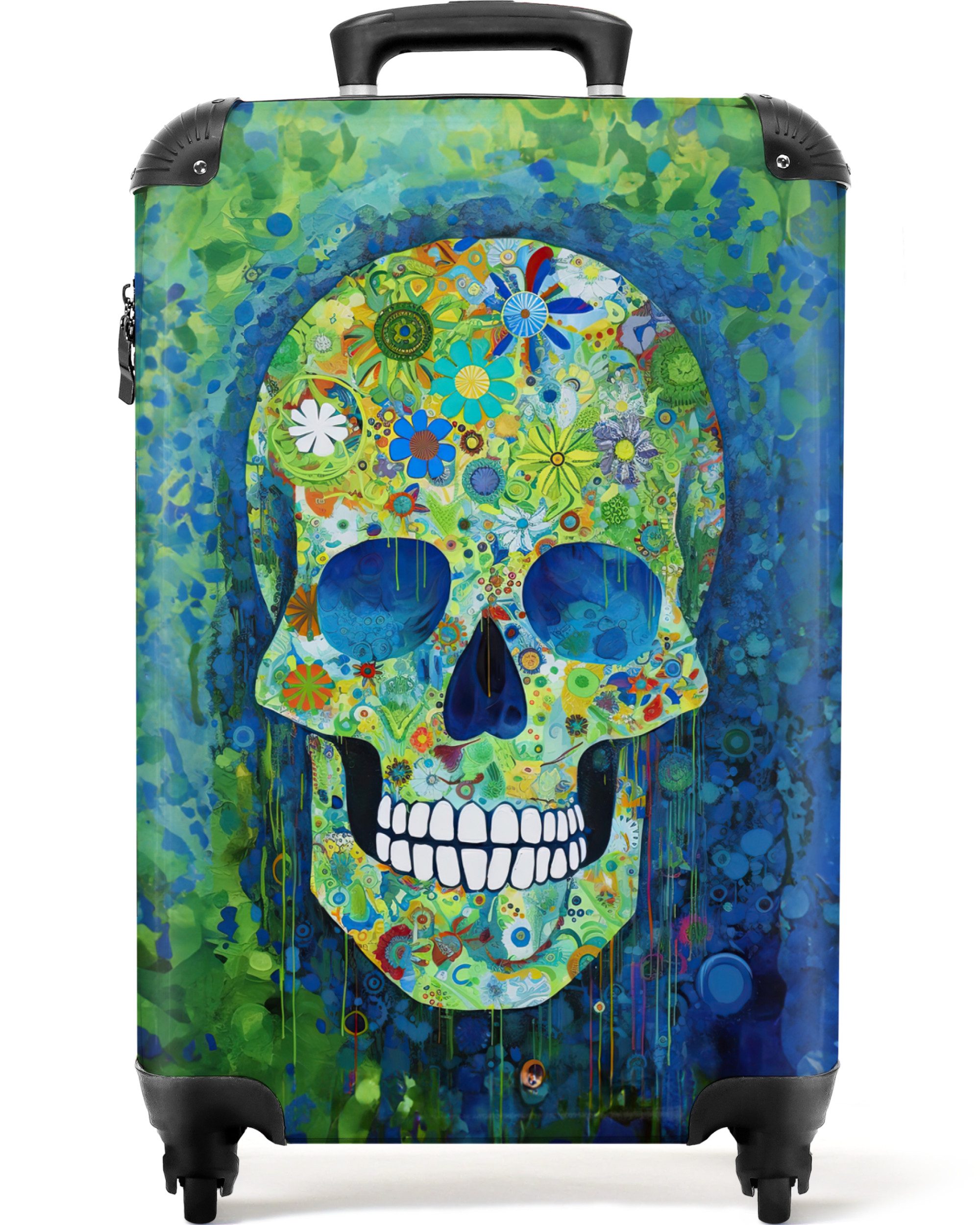 NoBoringSuitcases.com© Hartschalen-Trolley Totenkopf - Blumen - günstig online kaufen