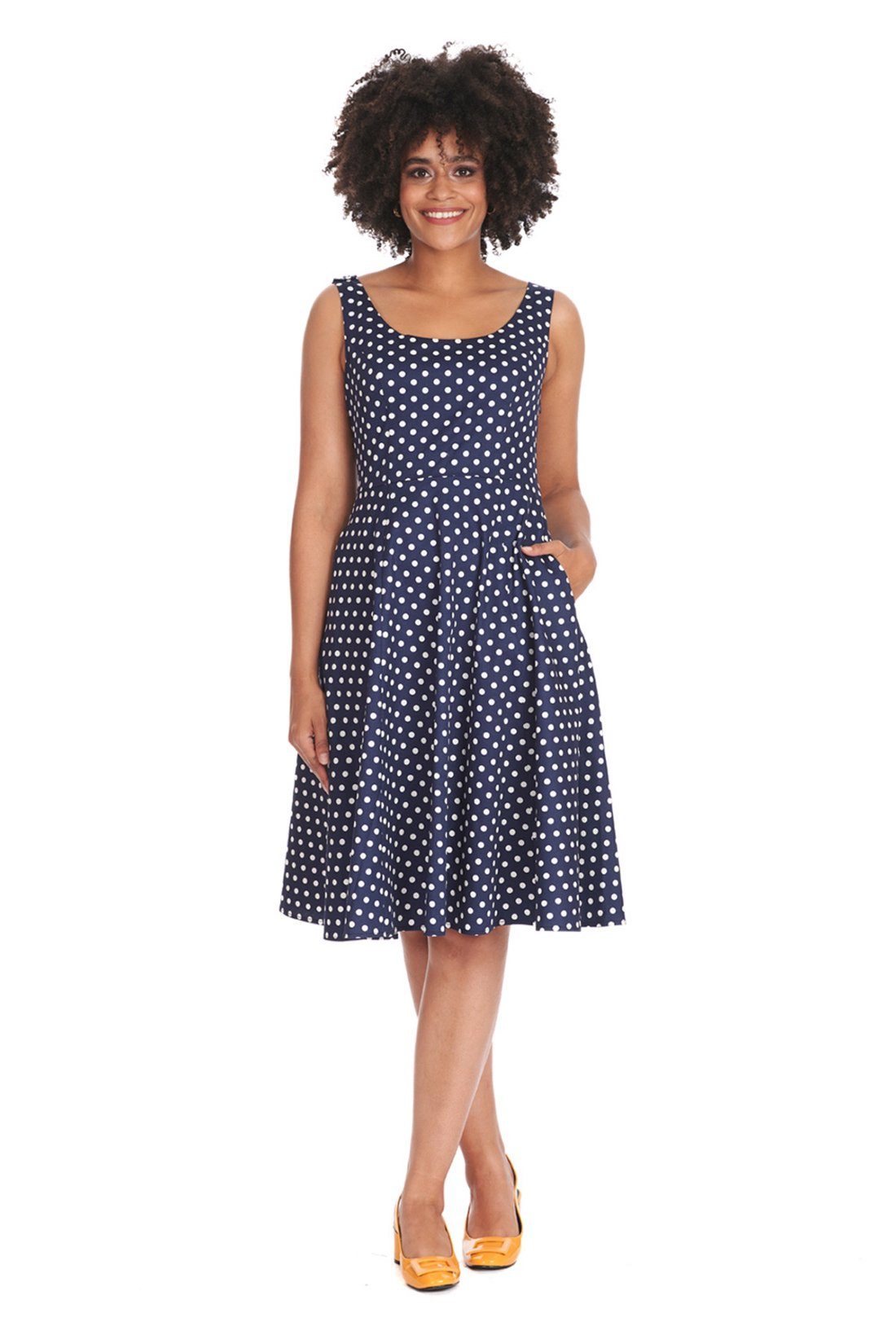 Banned A-Linien-Kleid Retro Swingkleid Dot Days Navy Blau Vintage Polka Dot Dress 50s Pünktchen Kleid