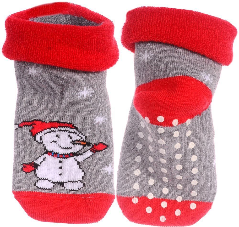 Martinex Thermosocken Socken Kleinkinder Weihnachten warme Weihnachtssocken Antirutschsocken kuschelig, aus Frottee Stoff, mit Schneemann 20 21 22 23 24 25