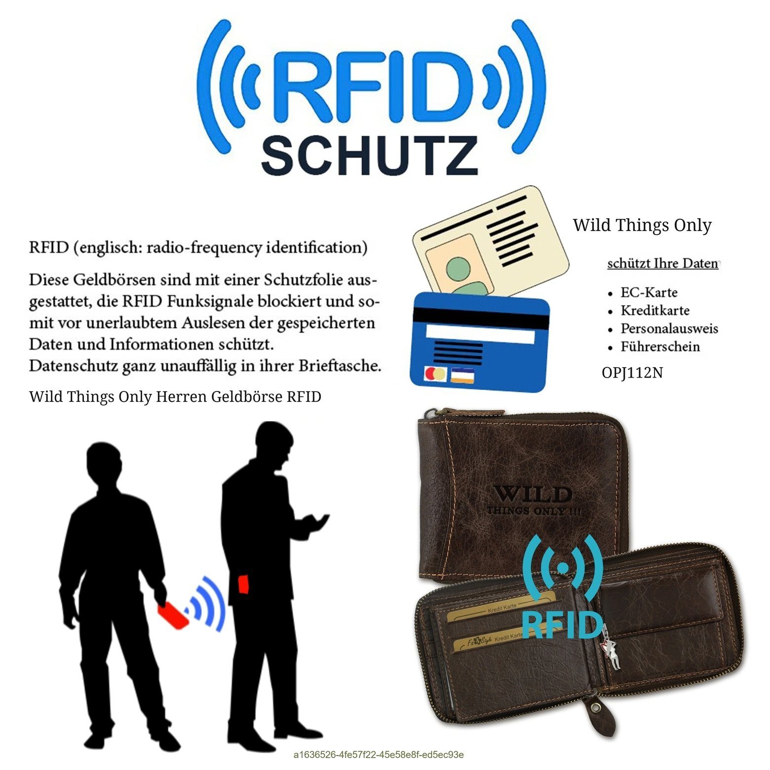 Geldbörse RFID 12cm, Portemonnaie Portemonnaie), Herren Only Things Größe Wild !!! (Portemonnaie, Brieftasche braun ca. Echtleder Schutz Wild Things Only