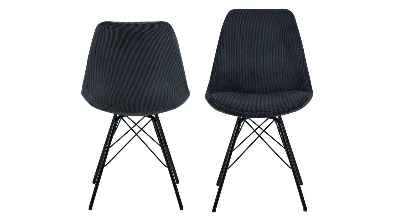 ACTONA GROUP Stuhl 2er-Set Esszimmerstuhl Eris Cord Stoff anthrazit Metall schwarz