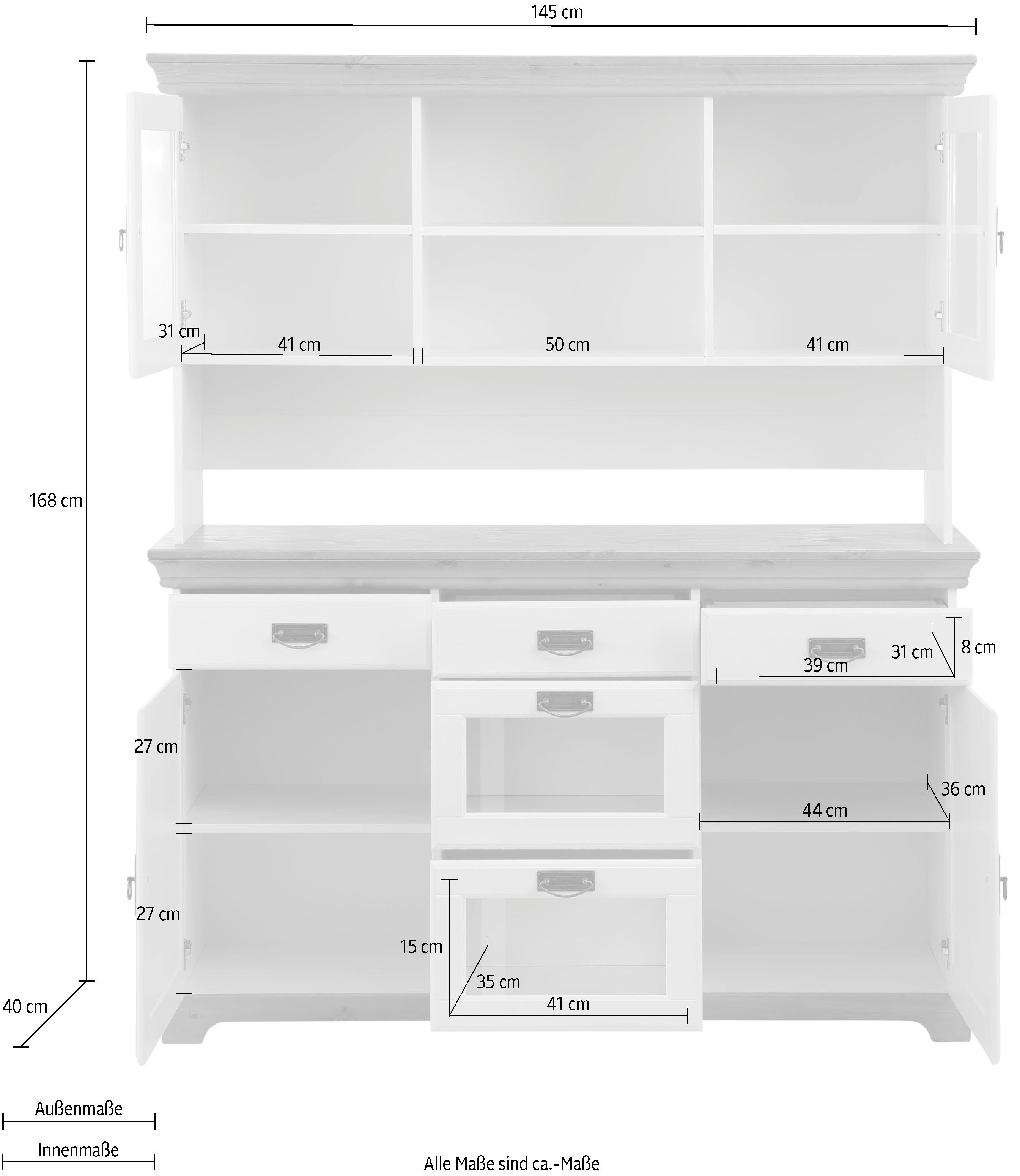 aus affaire Landhausstil Buffet Ruegen im Massivholz, Home weiß-honig