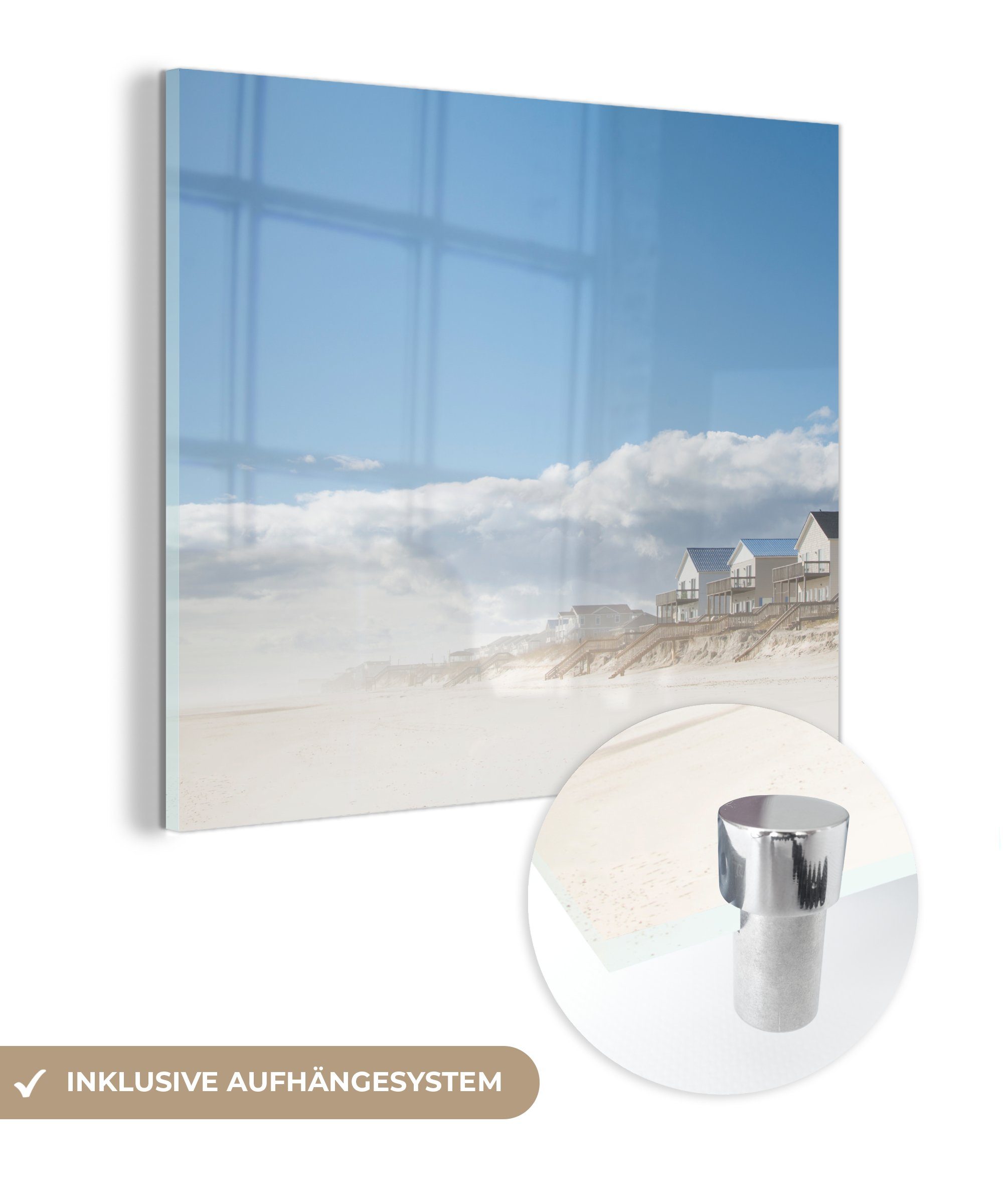 MuchoWow Acrylglasbild Strandhäuser in den Dünen von Surf City, (1 St), Glasbilder - Bilder auf Glas Wandbild - Foto auf Glas - Wanddekoration