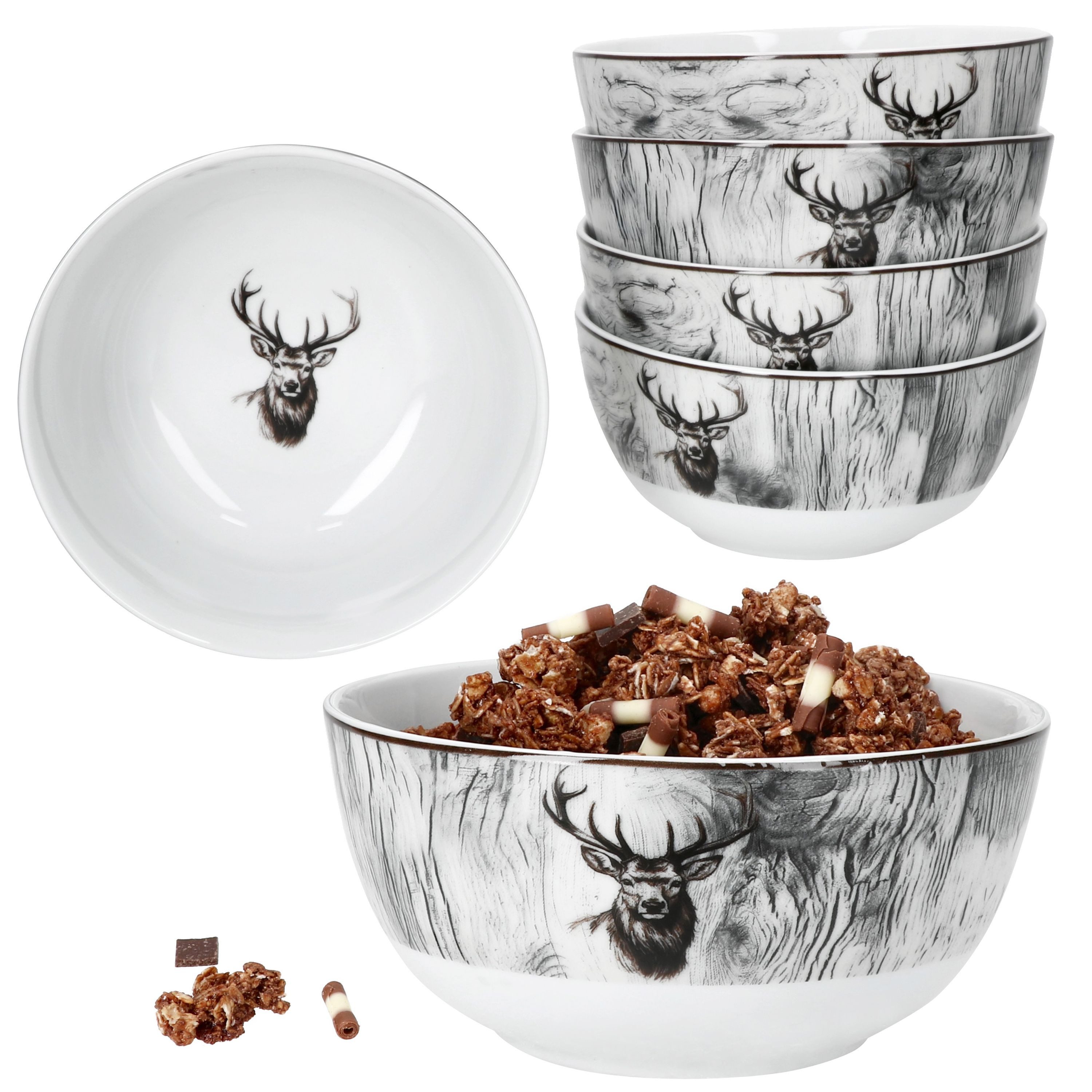 MamboCat Müslischale 6x Alois Müsli-Schale Ø14,2cm 480ml Porzellan 6 Personen Hirsch, Porzellan
