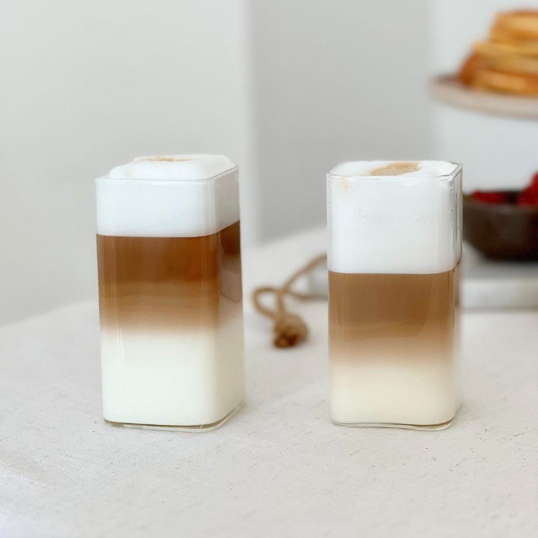 Zoha Glas Quadratische Glas Japanische Getränkebecher Hitzebeständig 350 ml, 8-tlg.