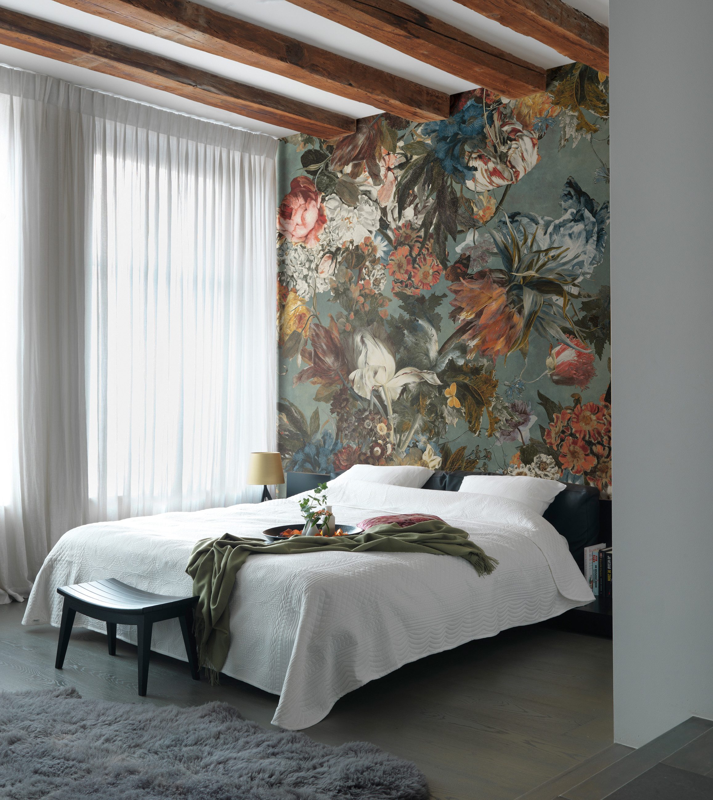 Rasch Fototapete Blumen mit großen bunten Blüten - 3,00m x 2,25m, glatt, floral, Kunst, geblümt, botanisch, (1 Rolle, 1 St)