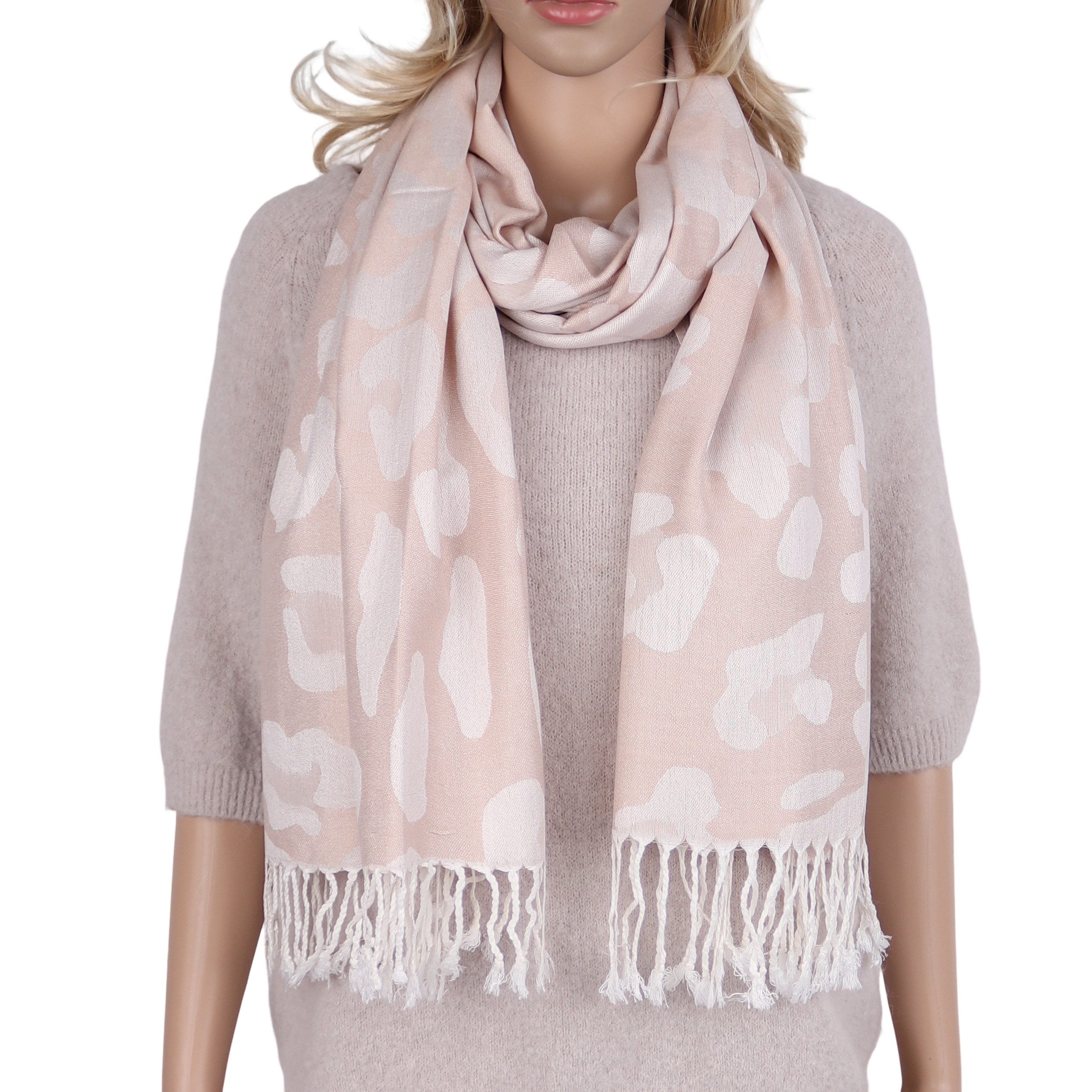 Modeschal weicher Schal Leo Muster mit Fransen, 70x180cm