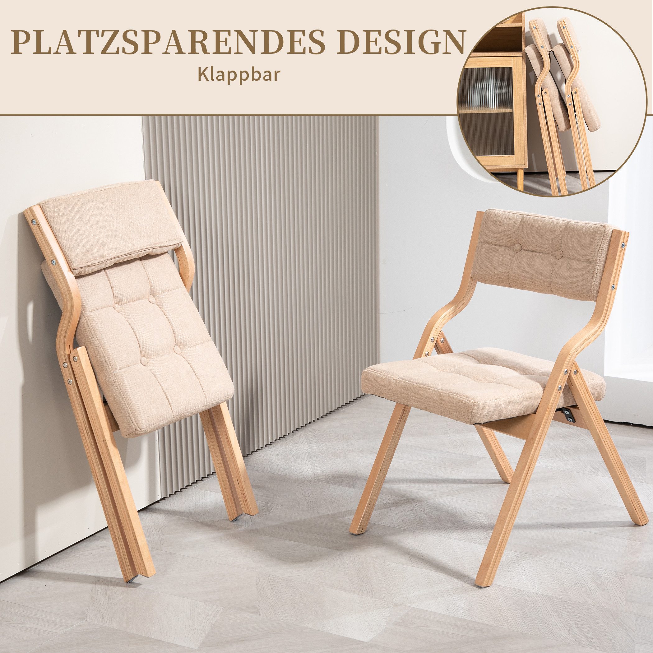 SeedWave Esszimmerstuhl 2er Set Küchenstuhl, Klappstuhl mit Gepolsterte Rückenlehne, Sitz, Die Neigung der Rückenlehne von 110°