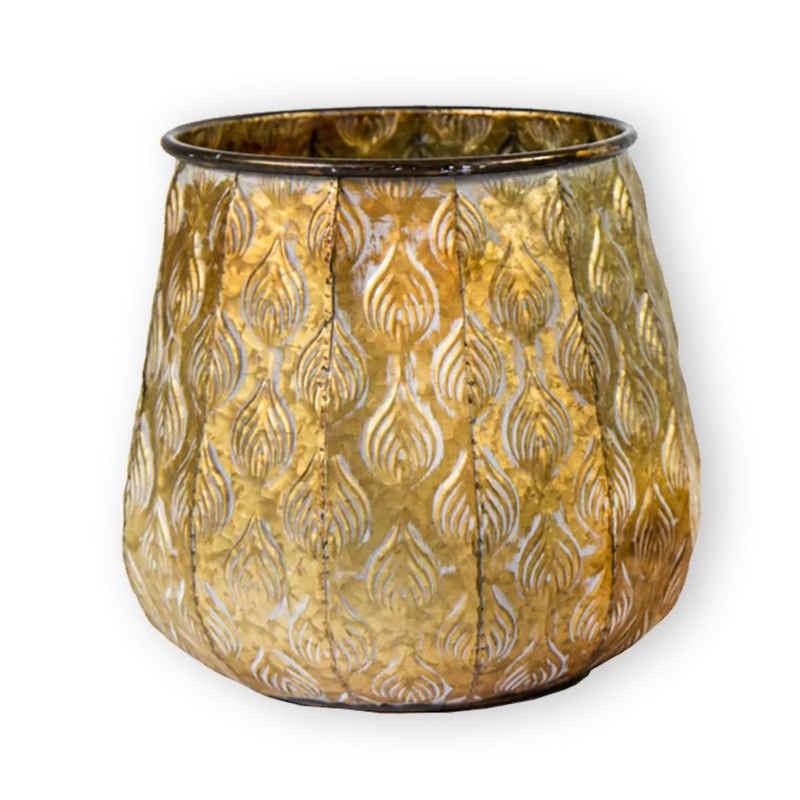 colourliving Blumentopf Pflanztopf Zinktopf Cauldron Serie Gold 35cm rund (1 St., 1x Pflanztopf), langlebig, dekorativ, handbemalt