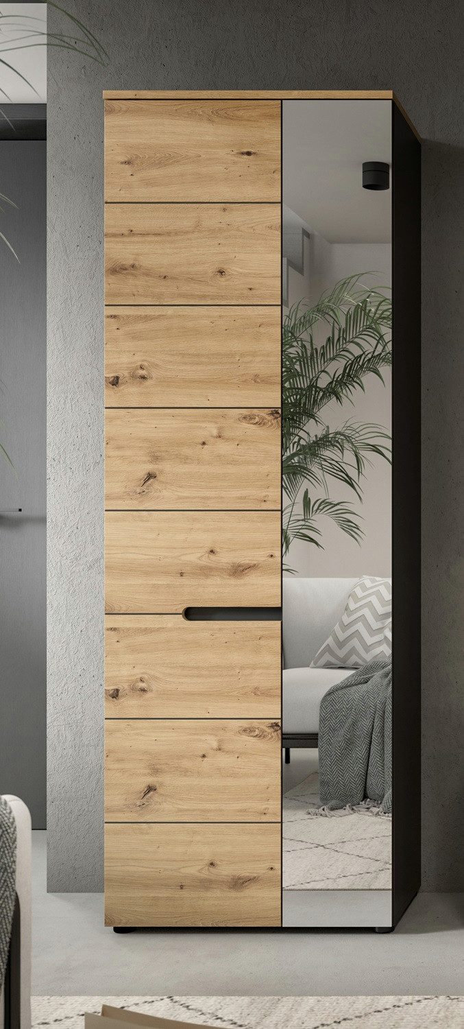 xonox.home Kleiderschrank Garderobenschrank Canu, grau / Artisan Eiche Spiegeltür