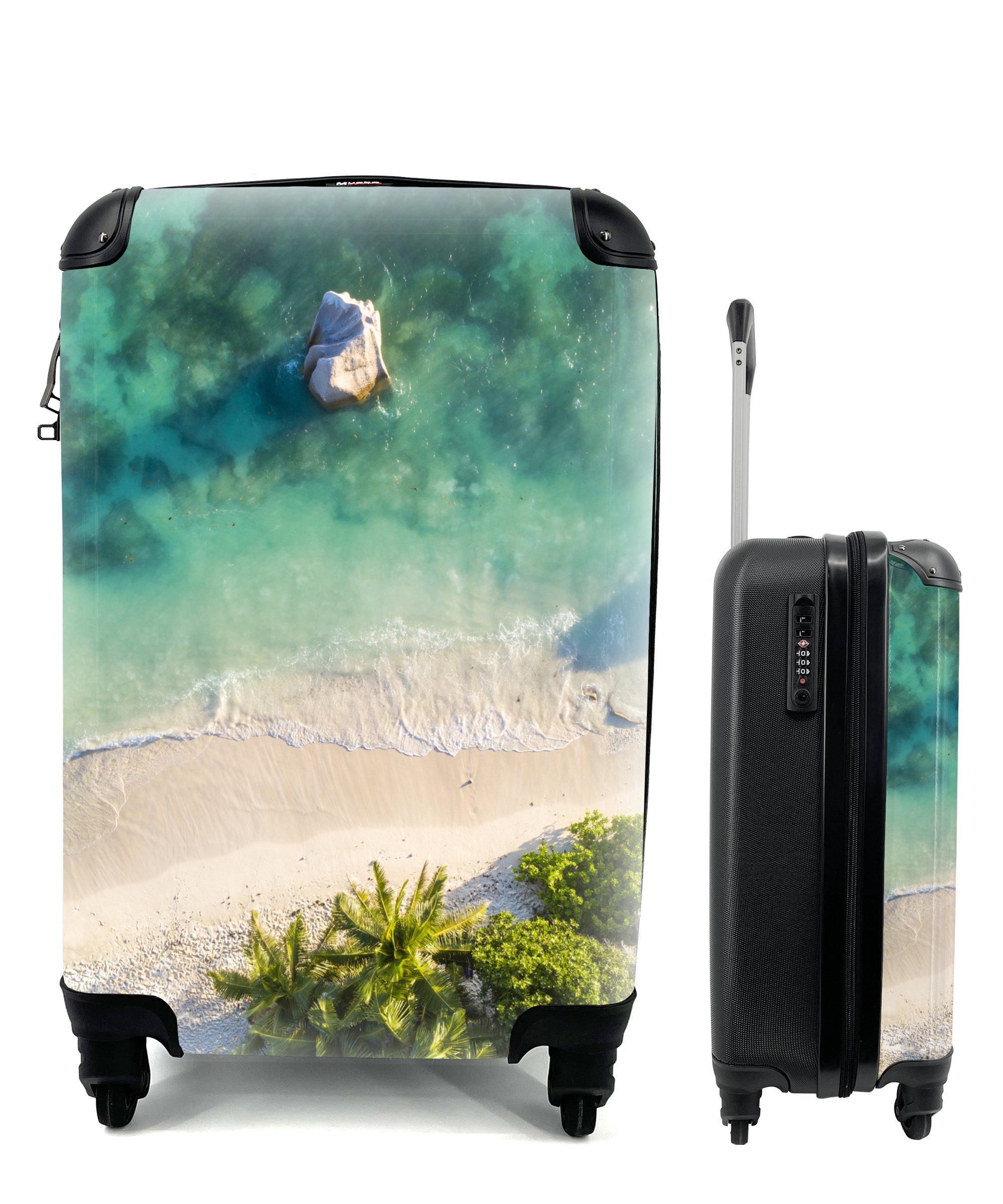 MuchoWow Handgepäckkoffer Eine Gruppe von Palmen am Meer von oben, 4 Rollen, Reisetasche mit rollen, Handgepäck für Ferien, Trolley, Reisekoffer | Handgepäck-Koffer
