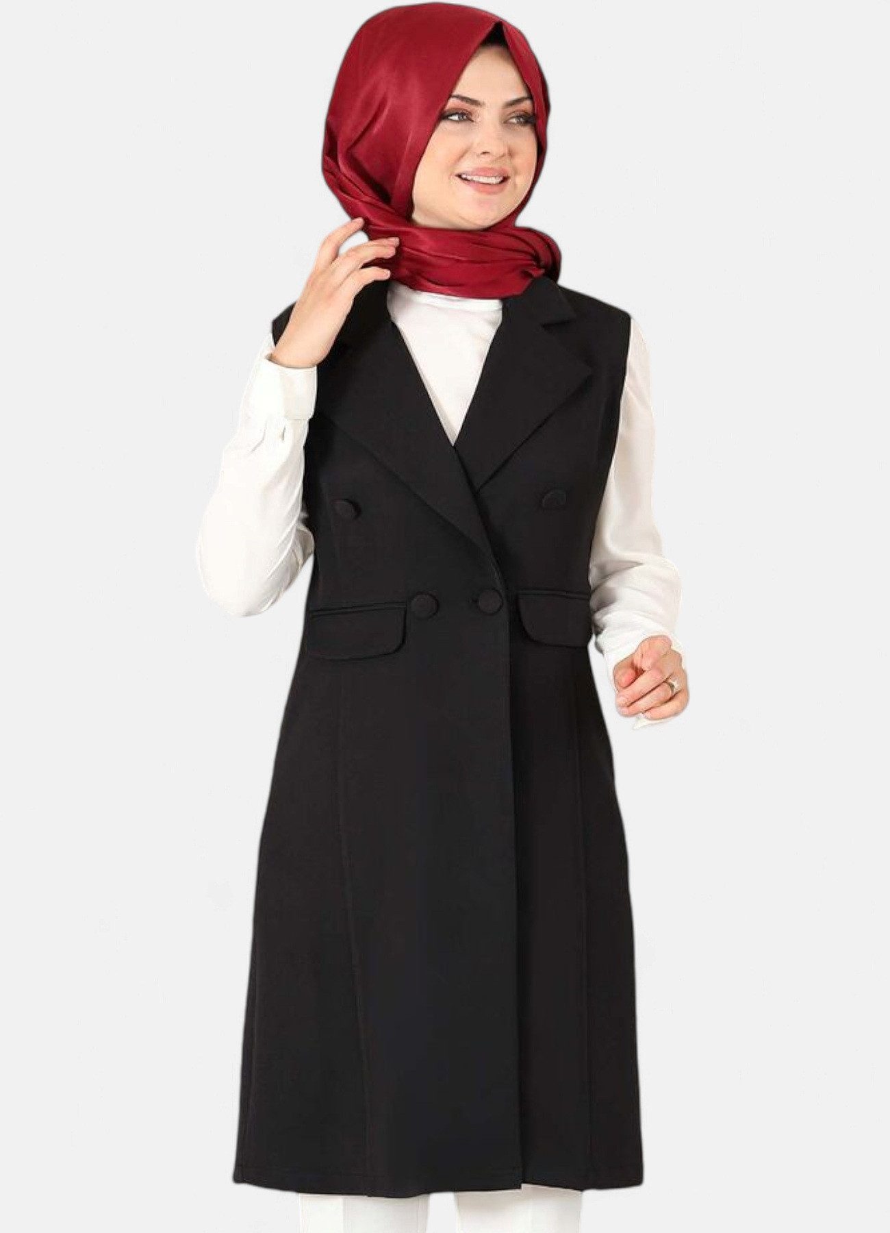 fashionshowcase Longtunika Damen Weste mit Knopfdetail günstig online kaufen
