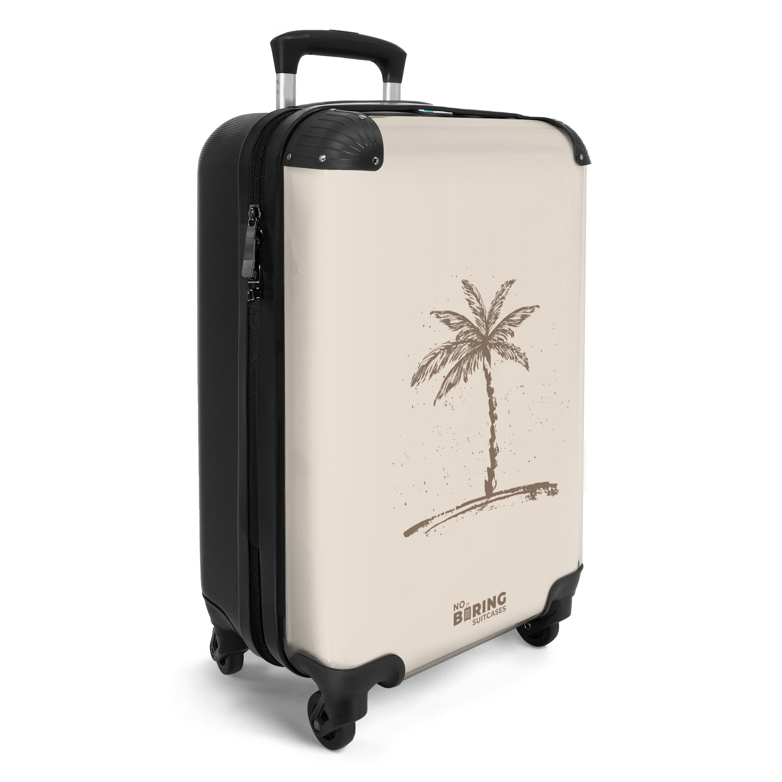 NoBoringSuitcases.com© Hartschalen-Trolley Beige mit brauner Palme günstig online kaufen