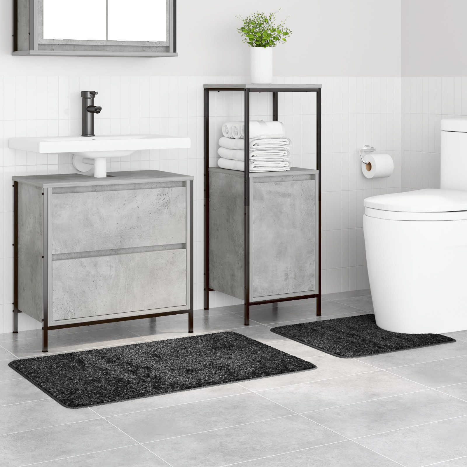 vidaXL Badematte 2-tlg. Badematten-Set Dunkelgrau Polypropylen günstig online kaufen