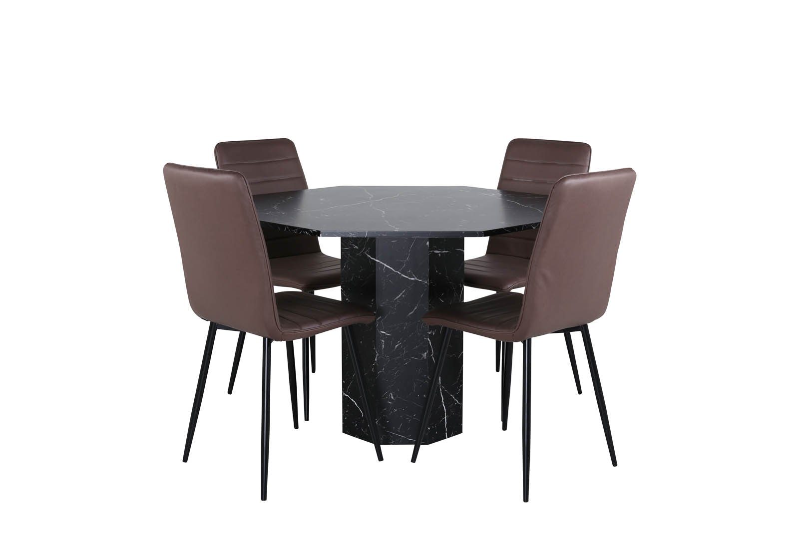 ebuy24 Essgruppe Marbs Essgruppe Esstisch schwarz Marmor dekor und, (5-tlg) Braun