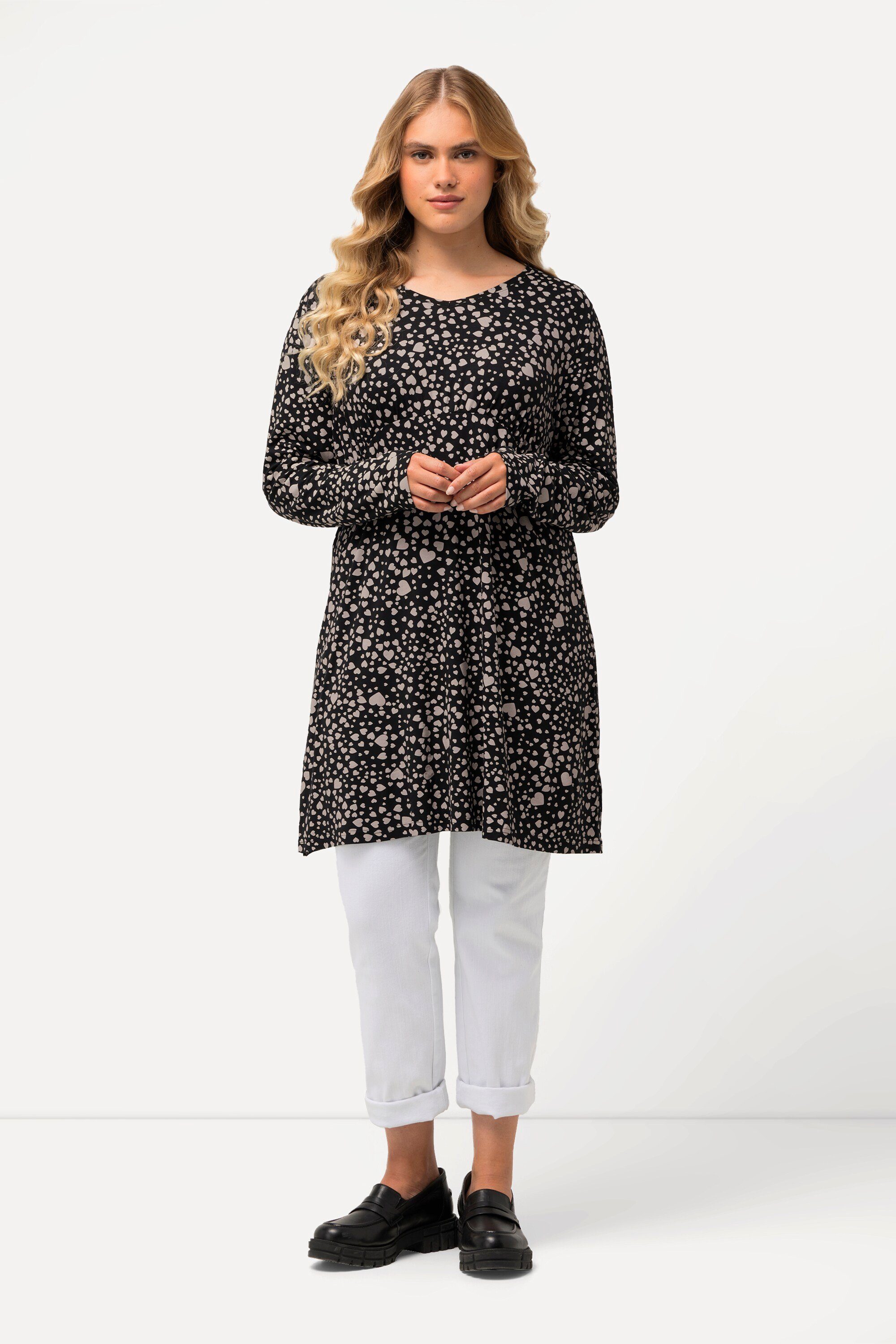 Ulla Popken Longshirt Shirt-Tunika Zierfalten V-Ausschnitt günstig online kaufen