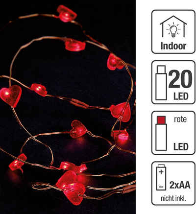Hellum LED-Lichterkette Herzen 20 BS rot/kupfer, innen Batteriebetrieb