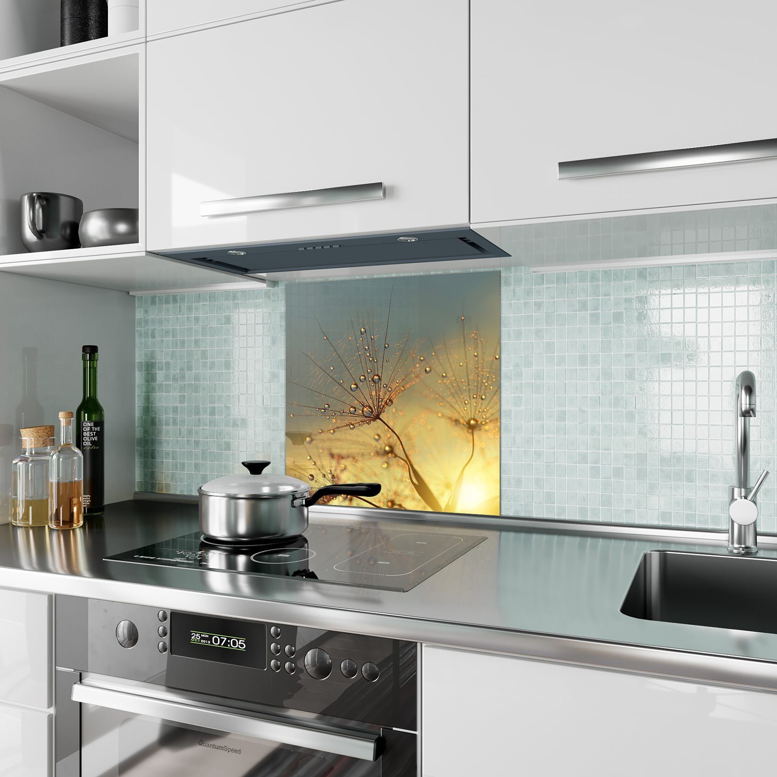 Primedeco Küchenrückwand auf Löwenzahn mit Spritzschutz Glas Sonne Motiv Küchenrückwand scheint