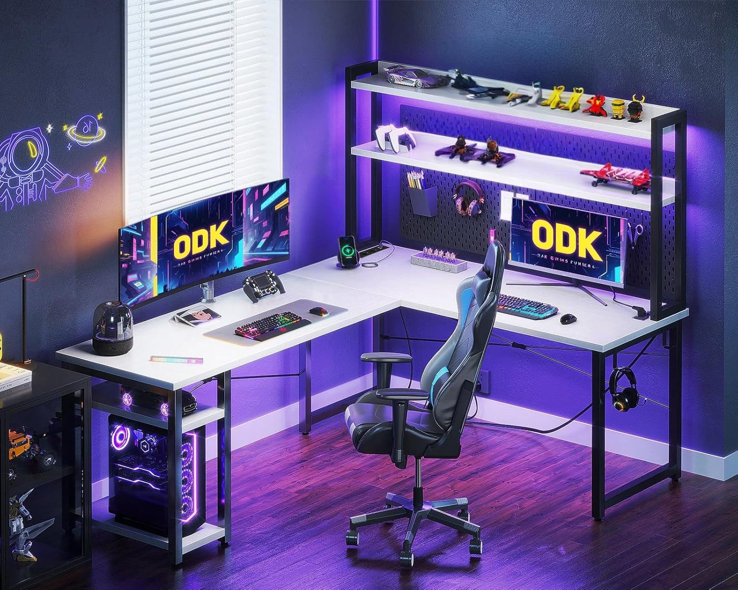 ODK Eckschreibtisch mit Stall, Reversibel Gaming Tish L Form mit LED (1-St) günstig online kaufen