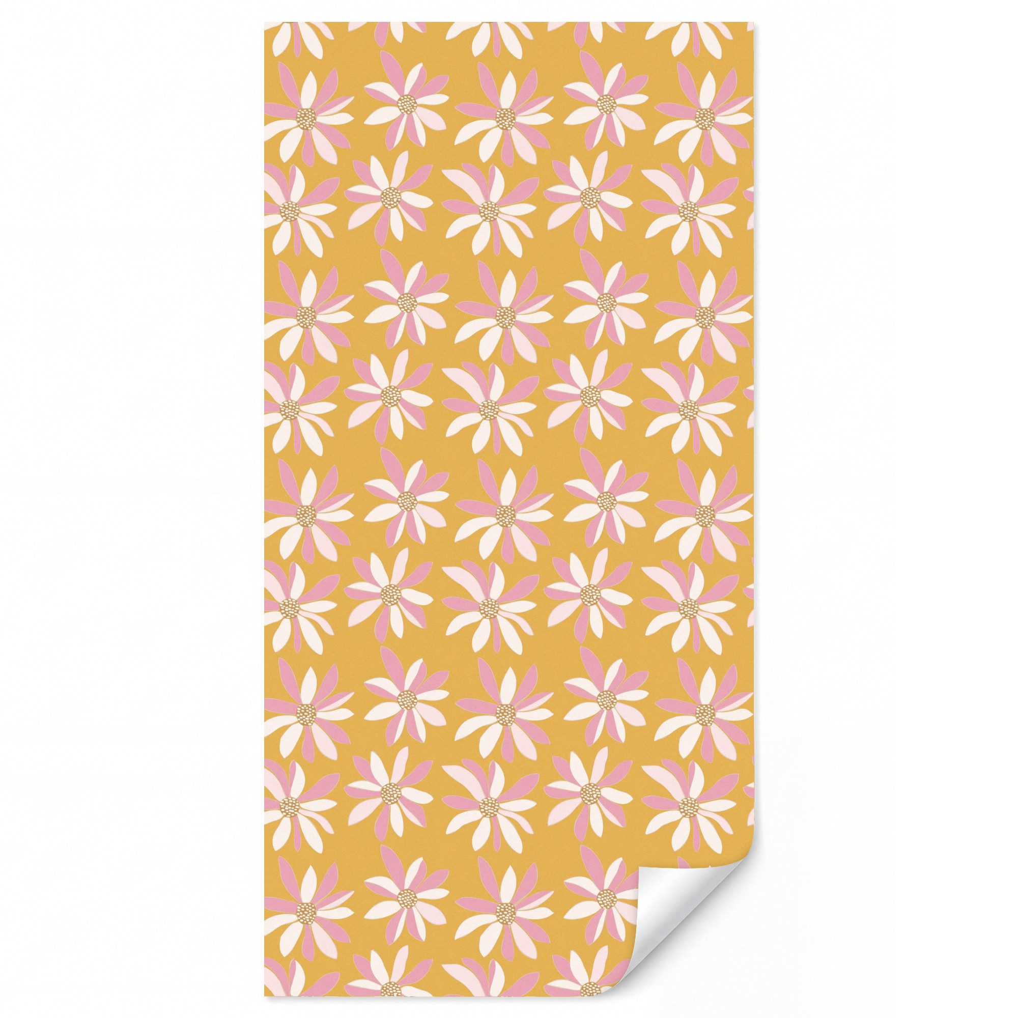 OnlyWow Fototapete Blumen - Modern - Gelb, Matt, bedruckt, Wandtapete, Schlafzimmer, Wanddekoration 100x220cm