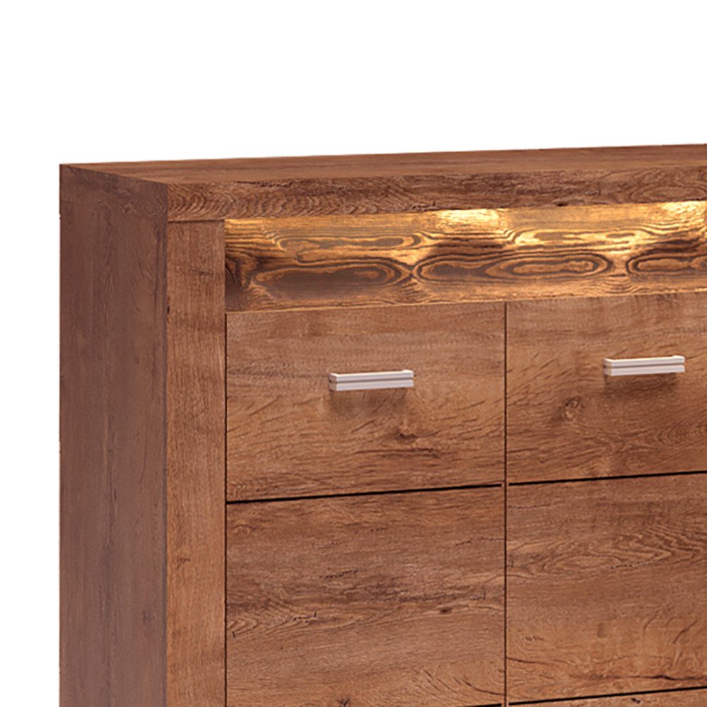 Lomadox Kommode INGENIO-161, Eckschrank Sideboard mit LED Beleuchtung modern Esche in braun