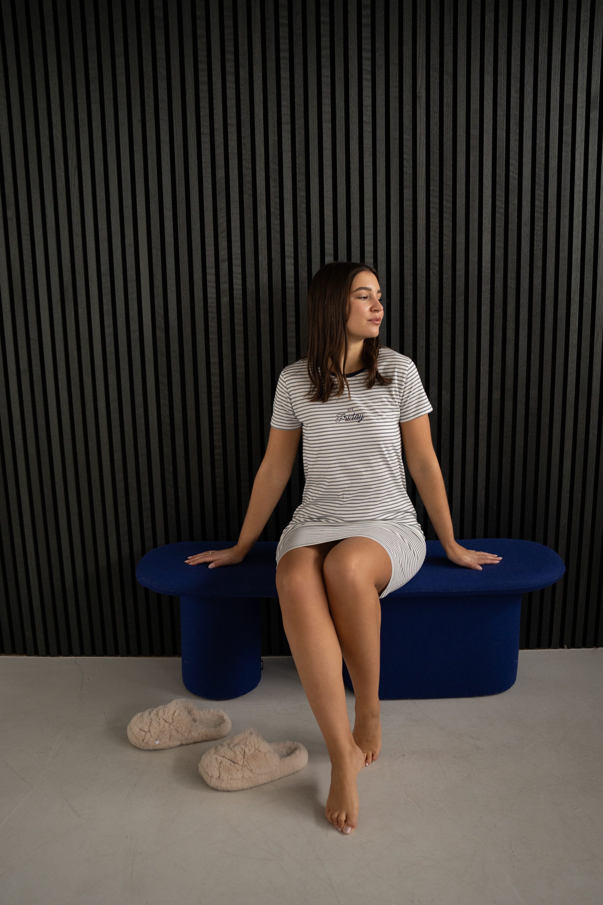By Louise Nachthemd Sleep Chic (Set, 1-tlg., 1-teilig) Damen Sleepshirt ca.90cm lang Kurzarm Baumwolle