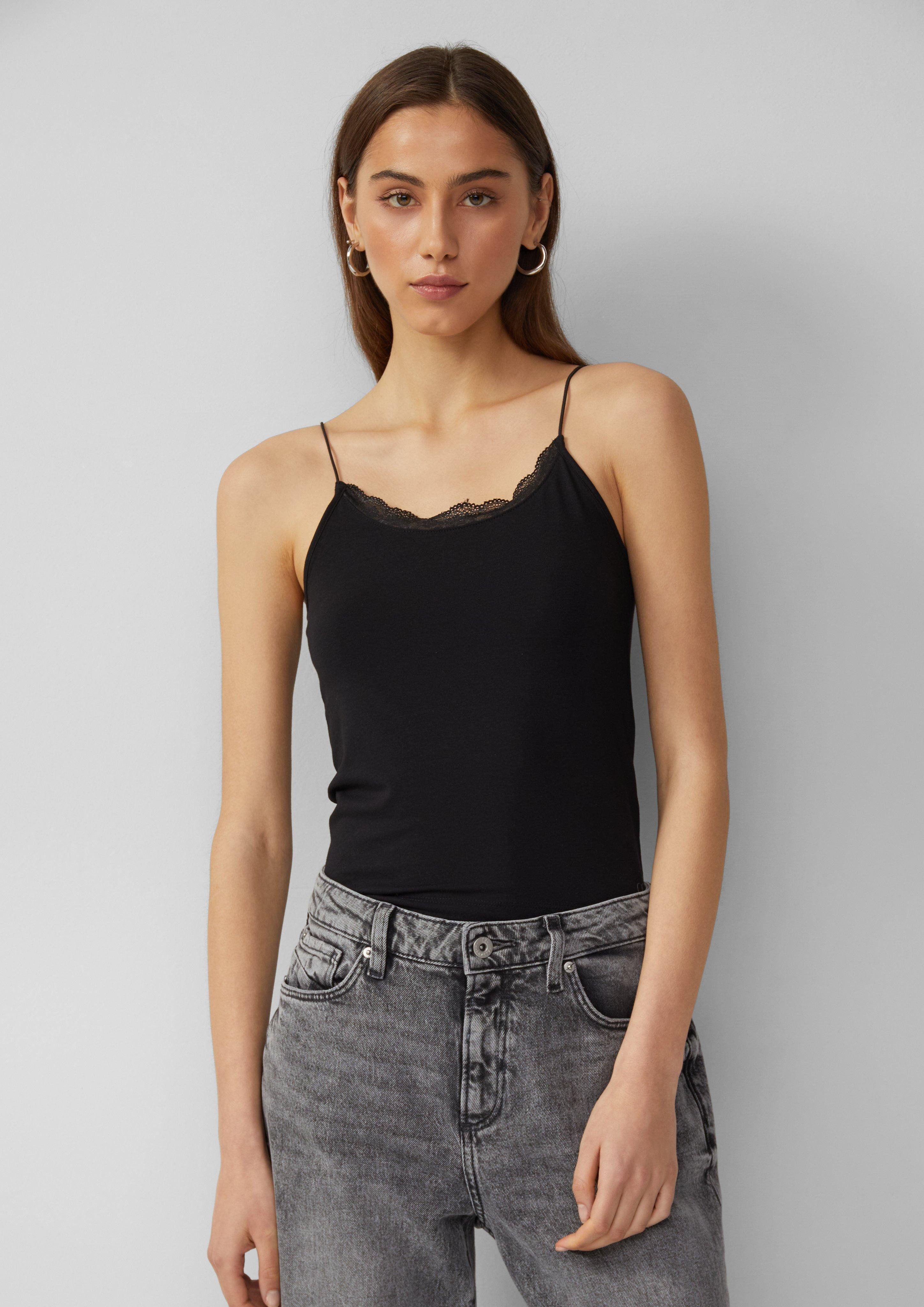 Shirttop Spaghettiträgertop mit Spitzendetail