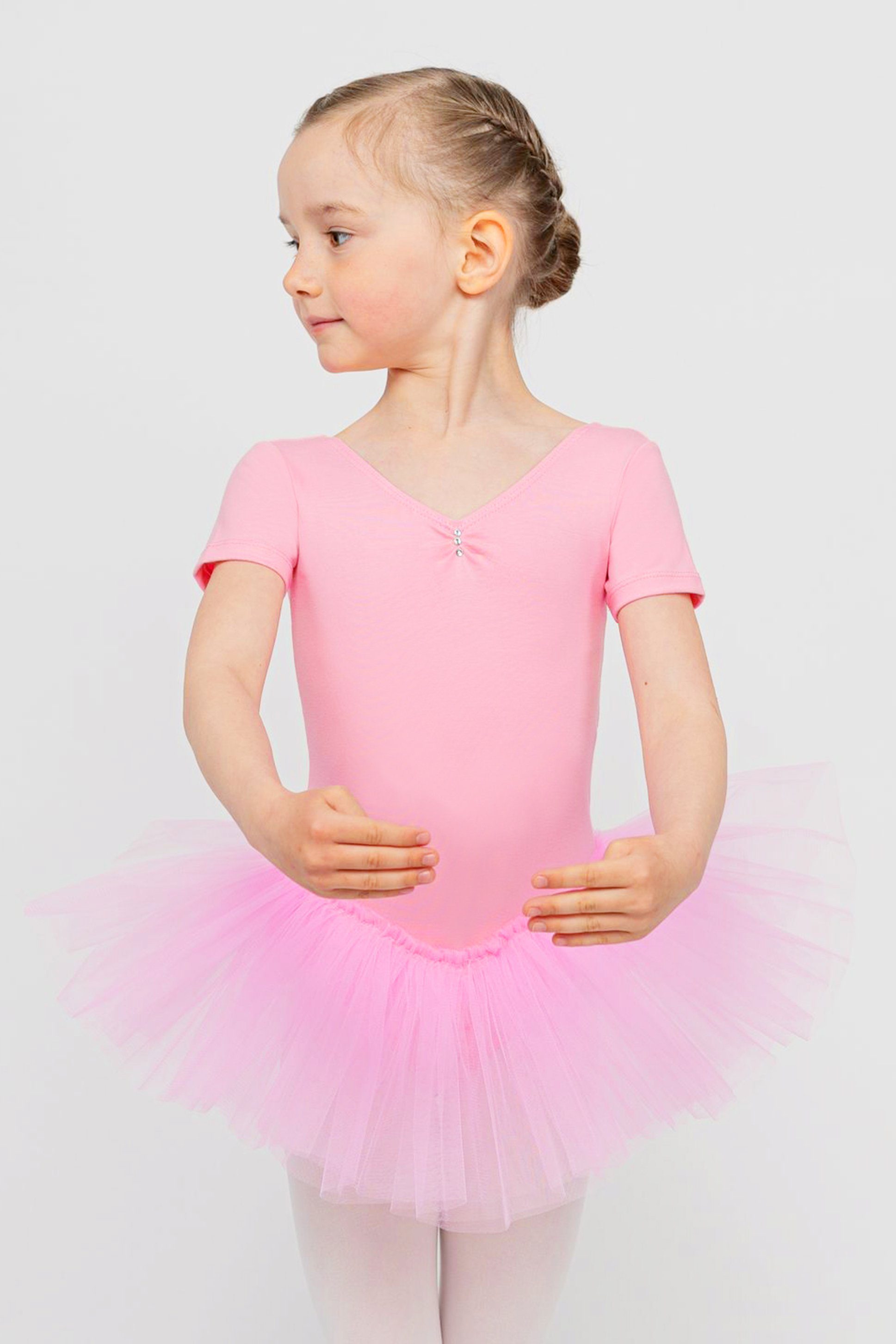 tanzmuster Tüllkleid Ballett Tutu Nele mit Glitzersteinen Kurzarm Ballettkleid aus weicher Baumwolle mit Tüllrock für Mädchen