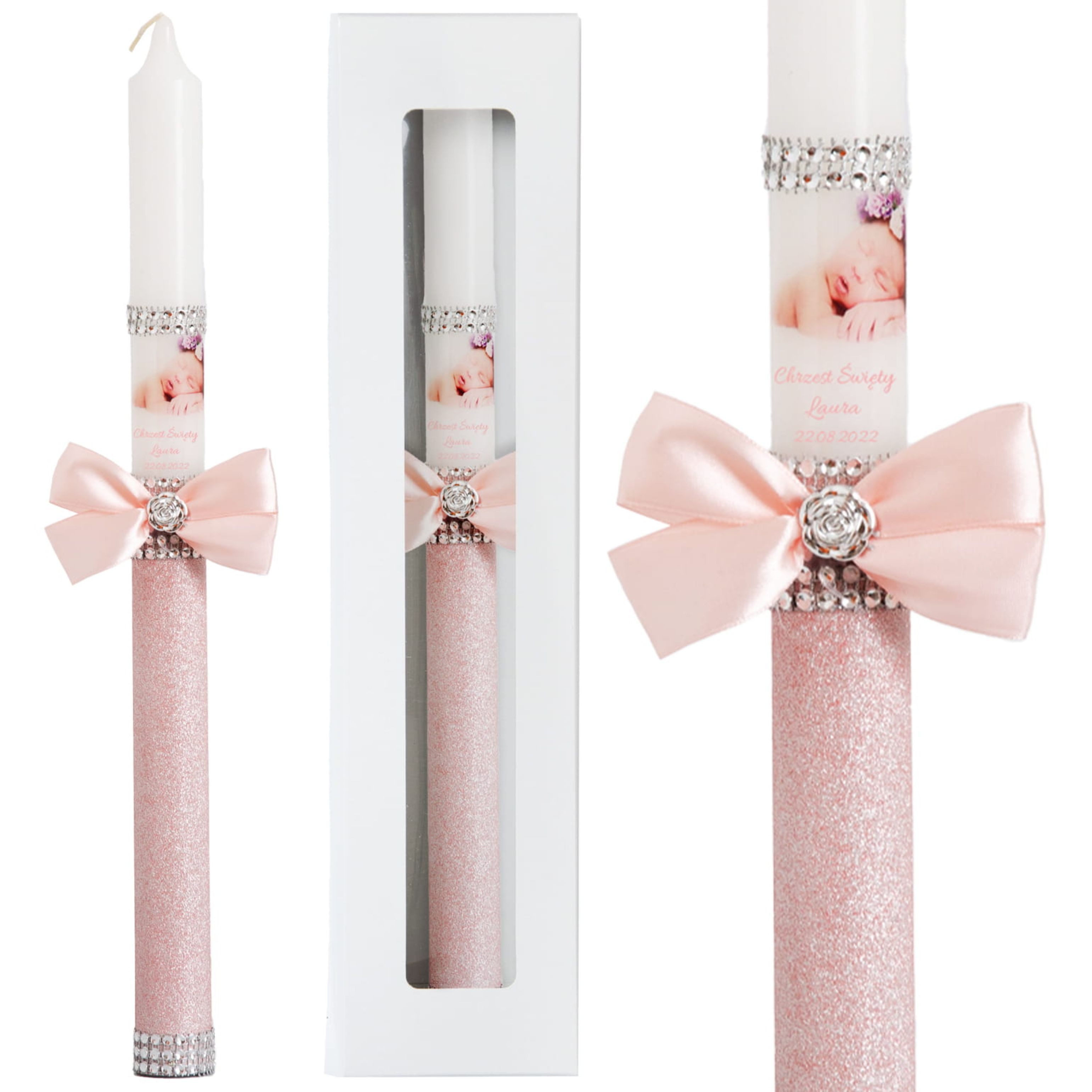 Festivalartikel Taufkarte Taufkerze personalisiert Name Datum Set Box Tropfschutz