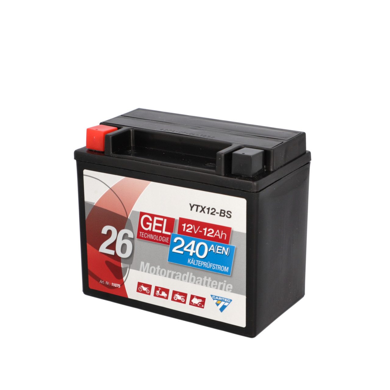 CARTEC Cartec Gel Motorradbatterie YTX12-BS 12Ah 240A Batterie