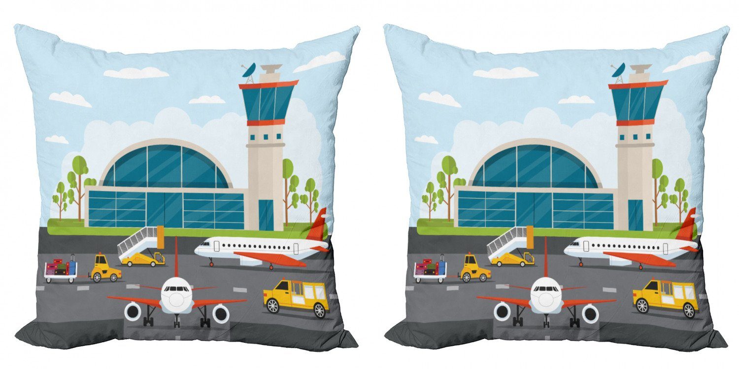 Kissenbezüge Modern Accent Doppelseitiger Digitaldruck, Abakuhaus (2 Stück), Flughafen Cartoon Airfield Elements
