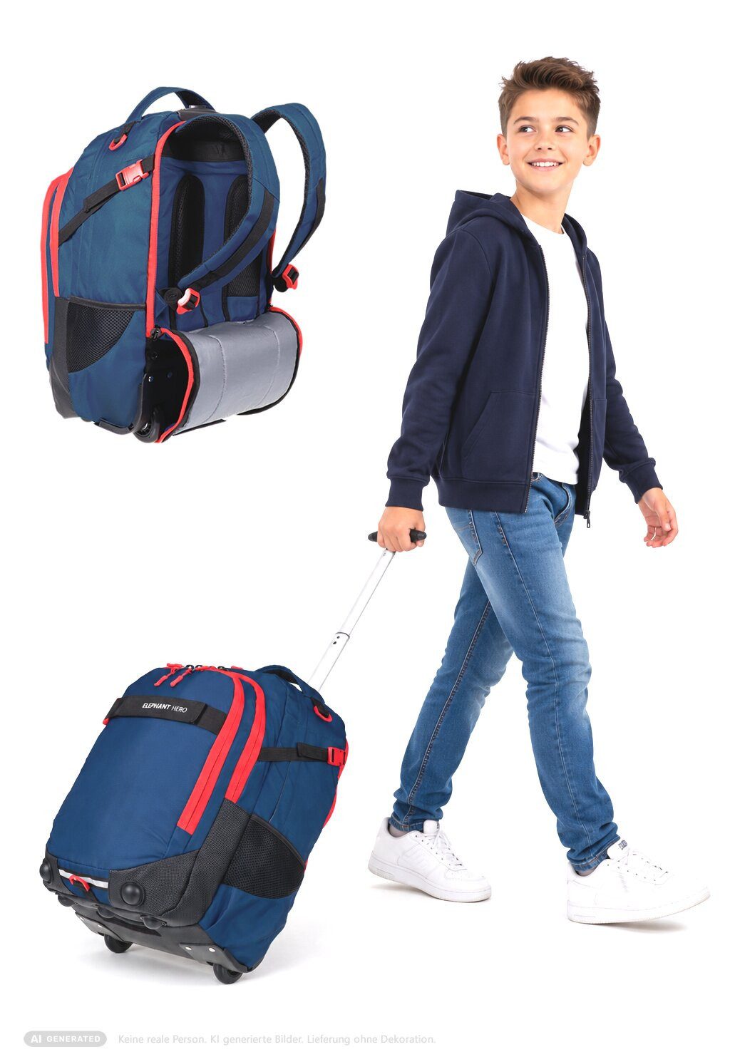 ELEPHANT Schulrucksack Trolley Hero Signature Schultrolley, Rucksacktrolley Schule Rucksack Rollen 3 Fächer Daypack Trolly – Bild 2 von 5