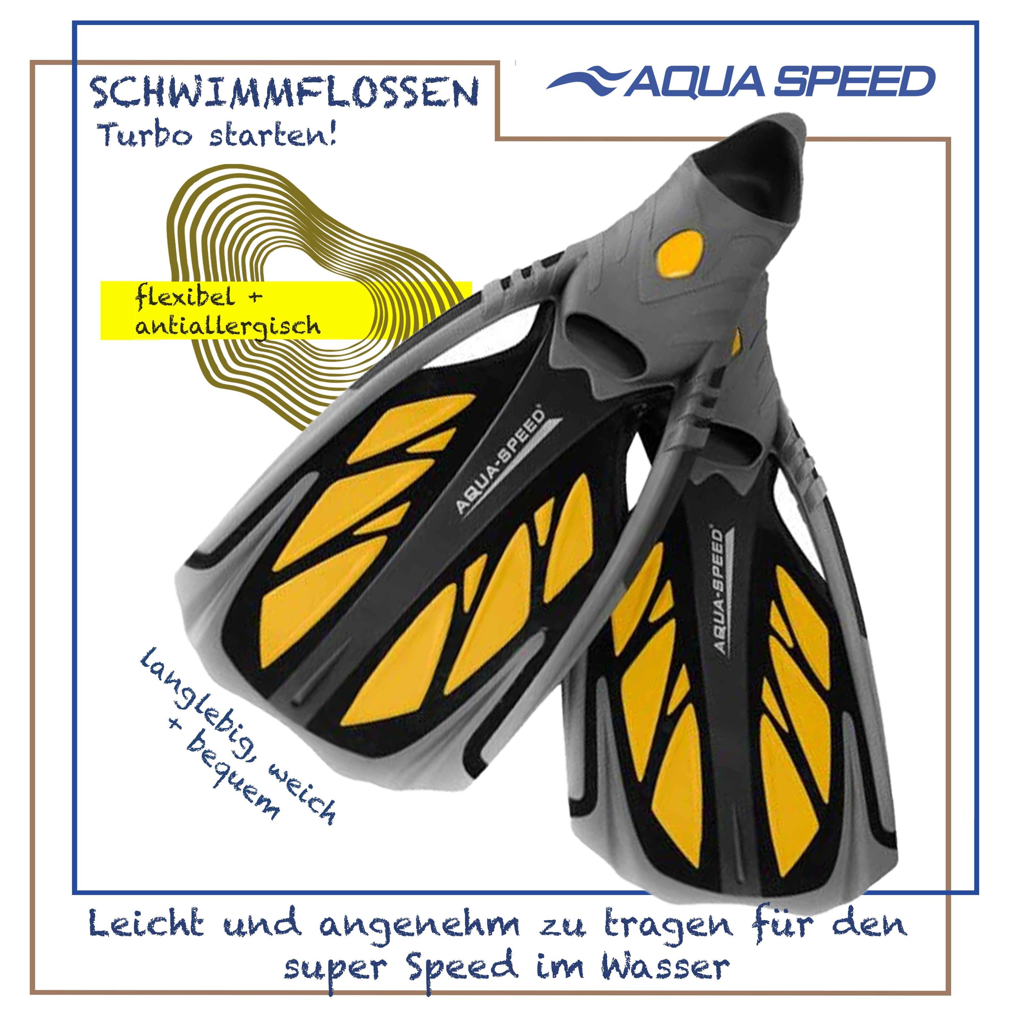 Aqua Speed Flosse INOX – Ergonomisches Design für besten Sitz Größe 46/47 (Schwimmflossen mit kraftsparendem Design & hohem Tragekomfort), Komfortabel & flexibel – Passt sich jeder Fußform an