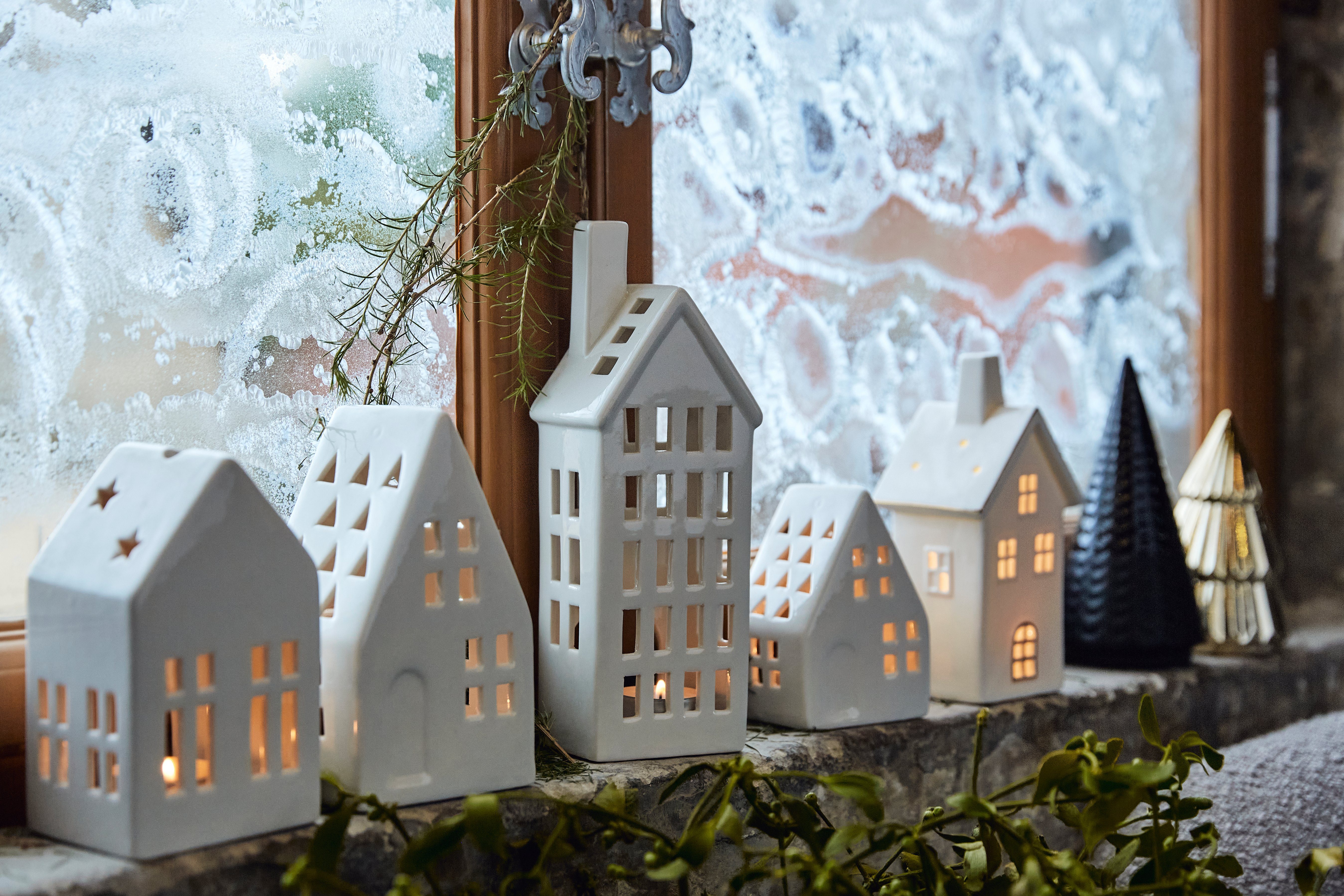 Lichthaus, Weihnachtsdeko St), andas Teelichthalter -Häuschen, Weihnachtshaus (Set, 3 Sjoa, Keramik