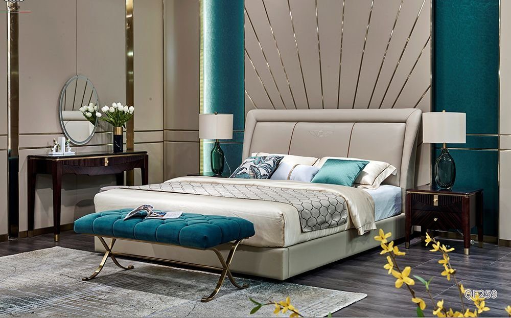 JVmoebel Bett Stilvolle weiße Leder-Schlafzimmermöbel im Designerlook, Made in Europa