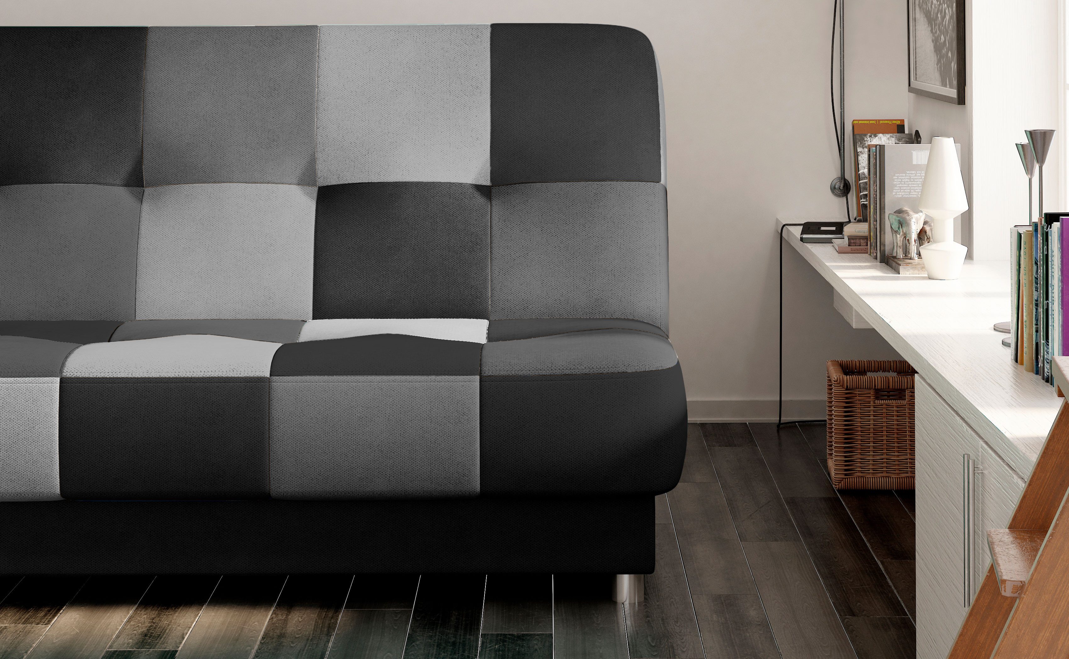 MOEBLO Schlafsofa Kaya, Couch für Wohnzimmer, Schlafsofa Federkern Sofagarnitur Polstersofa, mit Schlaffunktion und Bettkasten