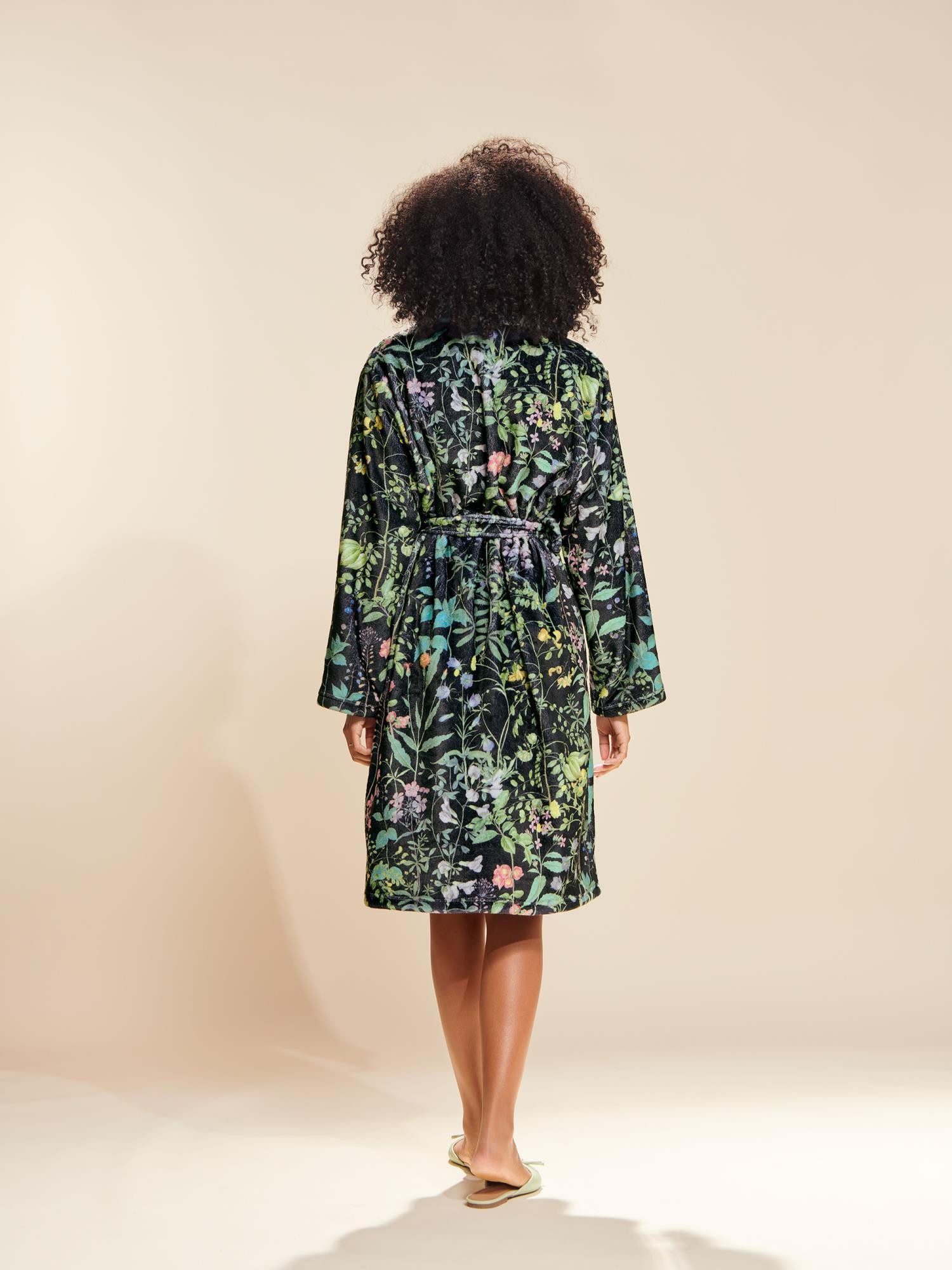 Essenza Damenbademantel Steff Augustine, Midilänge, Polyester, Schalkragen, mit Taschen, Gürtel, mit floralem Rijksmuseum-Print