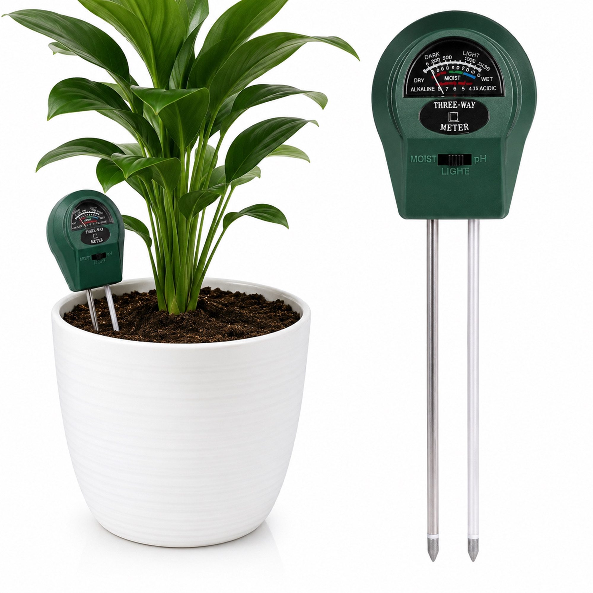 Mucola Feuchtigkeitsmesser Bodenmessgerät 3 in 1 für Pflanzen PH Wert Bodentester Licht Messgerät, (Stück, 1x Feuchtigkeitsmessgerät), Batteriefreier Betrieb