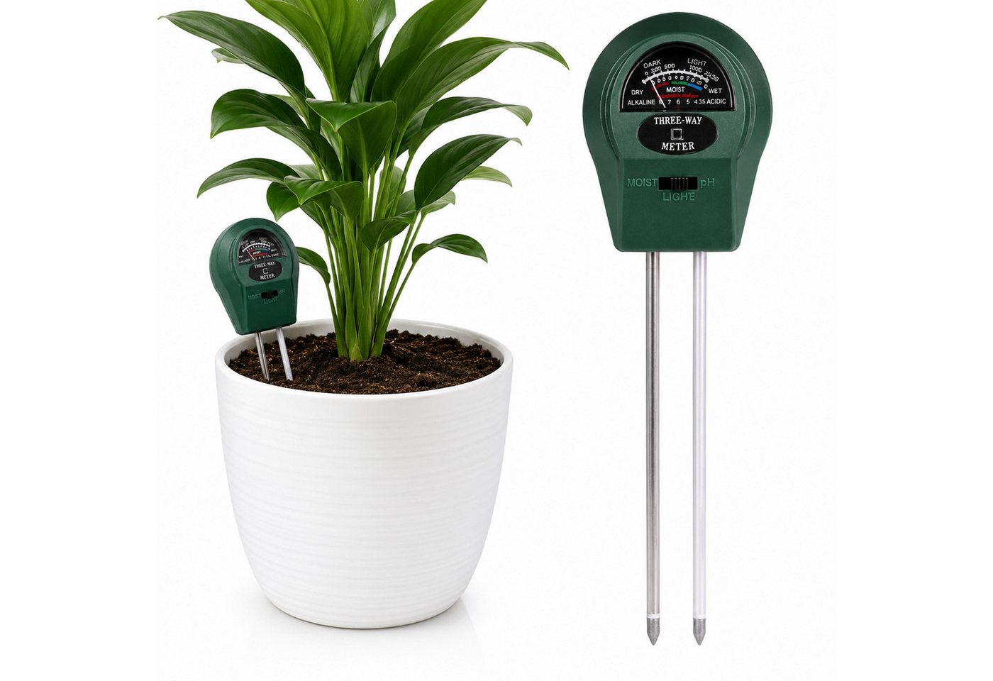 Mucola Feuchtigkeitsmesser Bodenmessgerät 3 in 1 für Pflanzen PH Wert Bodentester Licht Messgerät, (Stück, 1x Feuchtigkeitsmessgerät), Batteriefreier Betrieb