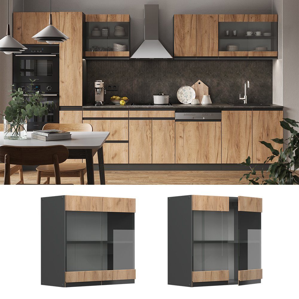 Vicco Glashängeschrank R-Line, Goldkraft Eiche/Anthrazit, 60 günstig online kaufen