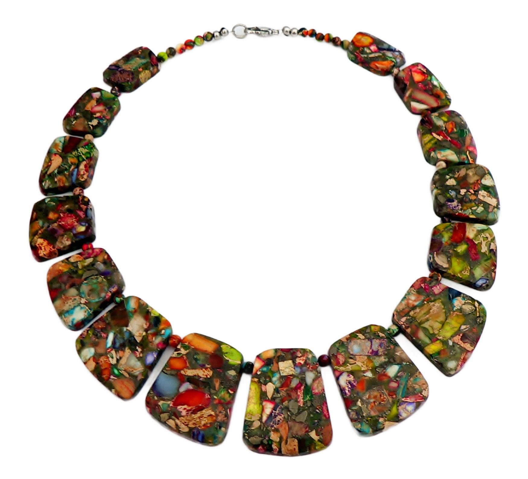 traumschmuck Statementkette 197e Collier Statement Halskette Edelstein Sediment Jaspis bunt (Geschenk, Muttertag, Weihnachten, Geburtstag, Valentinstag, inkl. Schmuckbox), handgefertigt, verstellbare Gesamtlänge, einreihig