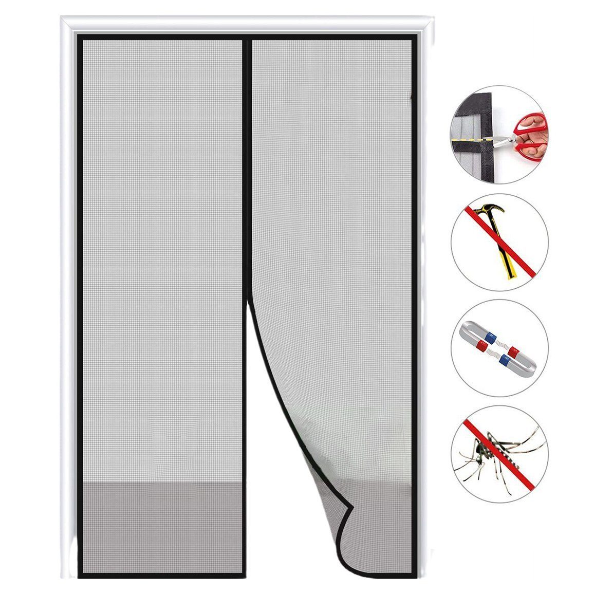 Insektenschutz-Tür Bohren Fliegengitter Tür ohne Weiches Garn Magnet Insektenschutz YOOdy~