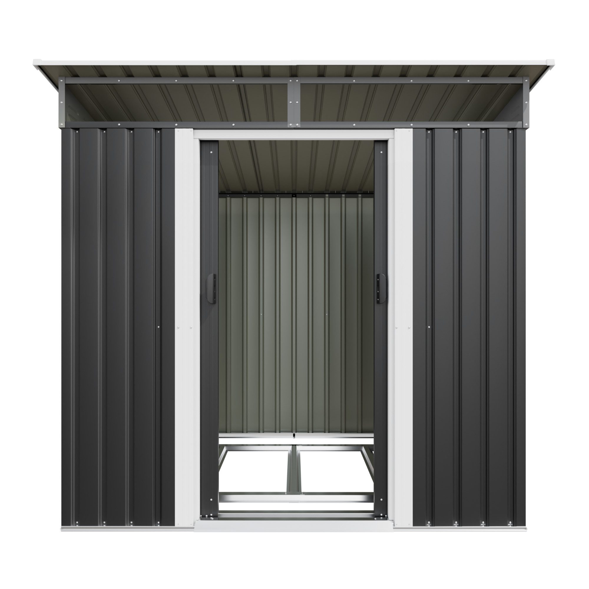 GUNJI Gerätehaus Metall Geräteschuppen Inkl. Stahlfundament, Gartenhaus mit Pultdach, M: 1,8m x 1,1m, L: 2.3m x 2m, XL: 2.4m x 3m, Doppelschiebetür