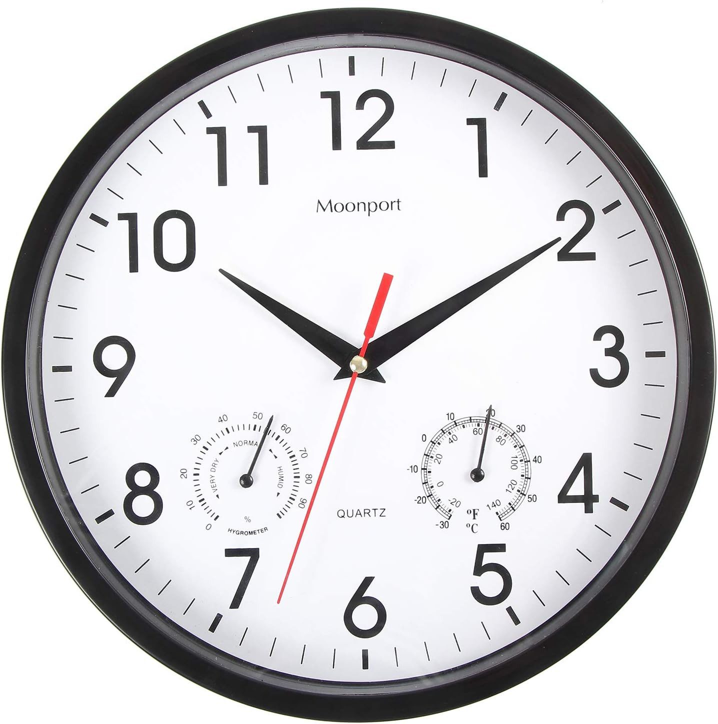 UE Stock Wanduhr Moonport Wanduhr Raumthermometer Hygrometer ohne Tickgeräusche Rund (Leicht ablesbar)