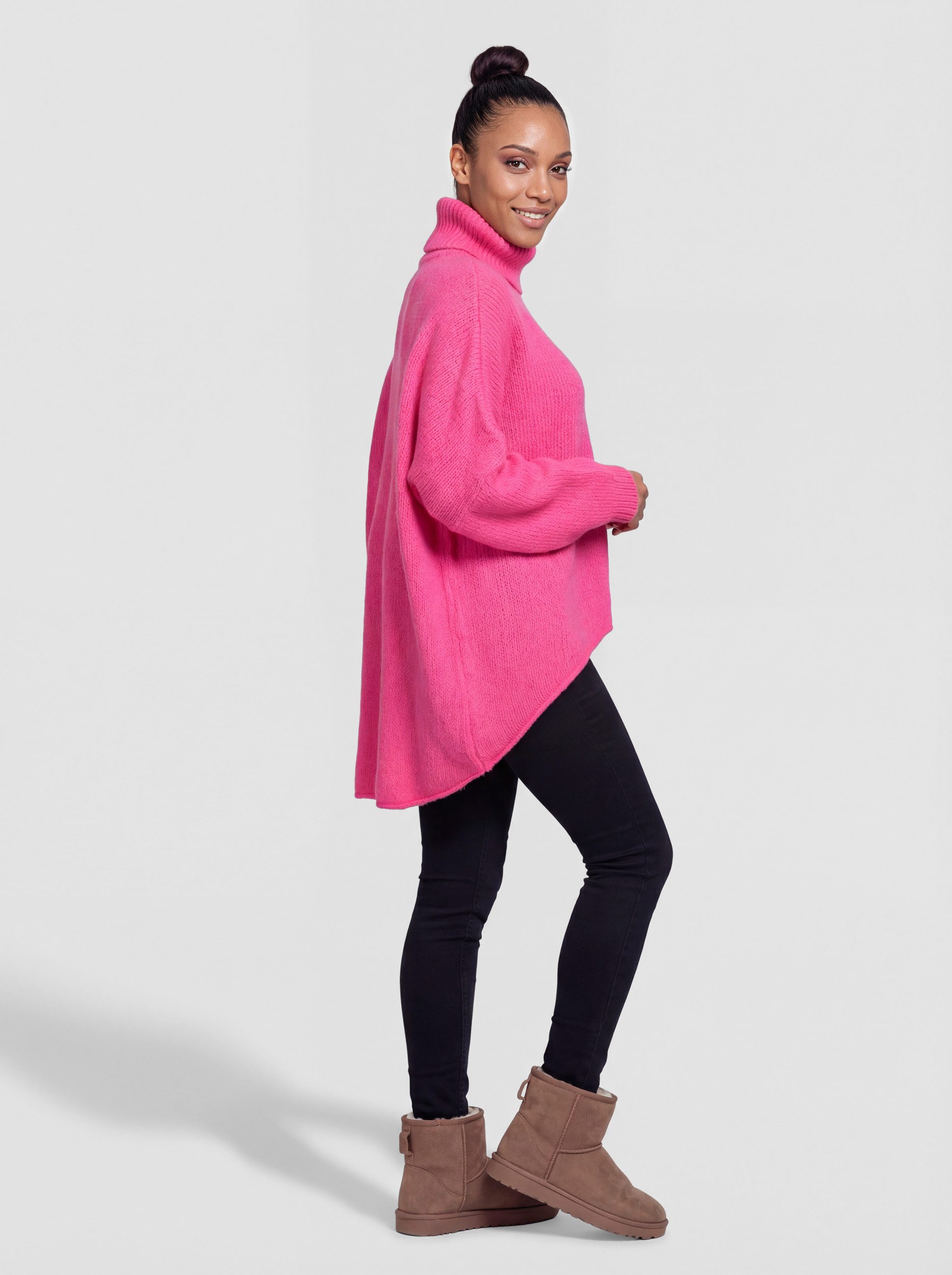 PEKIVESSA Strickpullover Extrem-Oversized Rollkragenpullover im Vokuhila-Schnitt